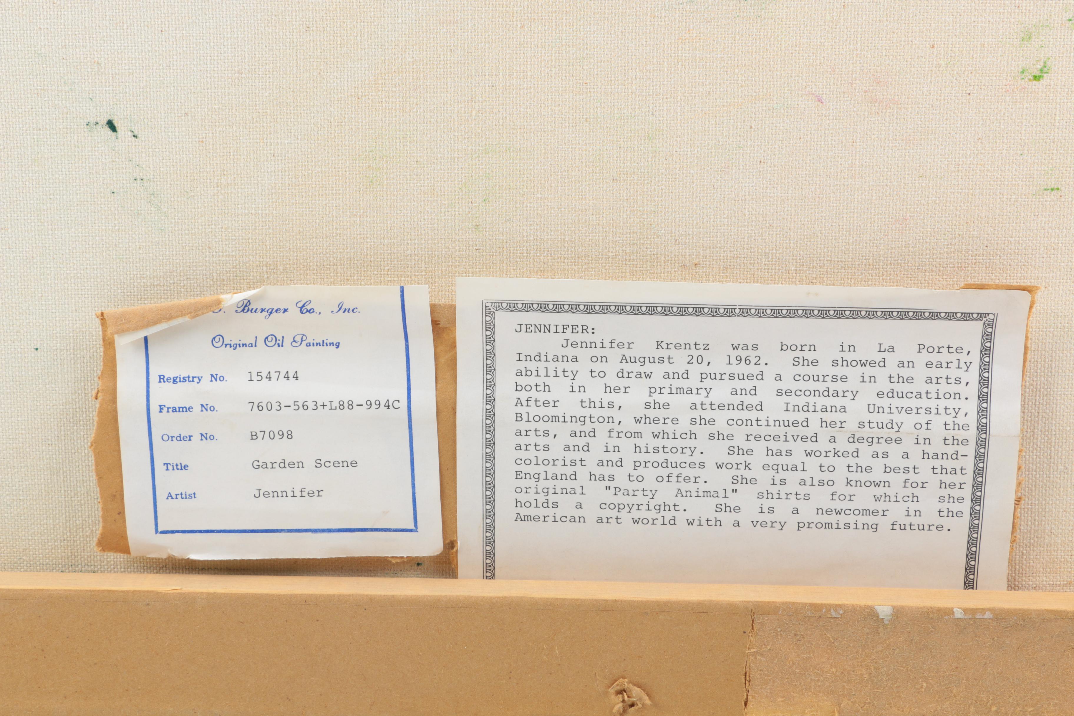 Jennifer Krentz Oil Painting on Canvas "Garden Scene"