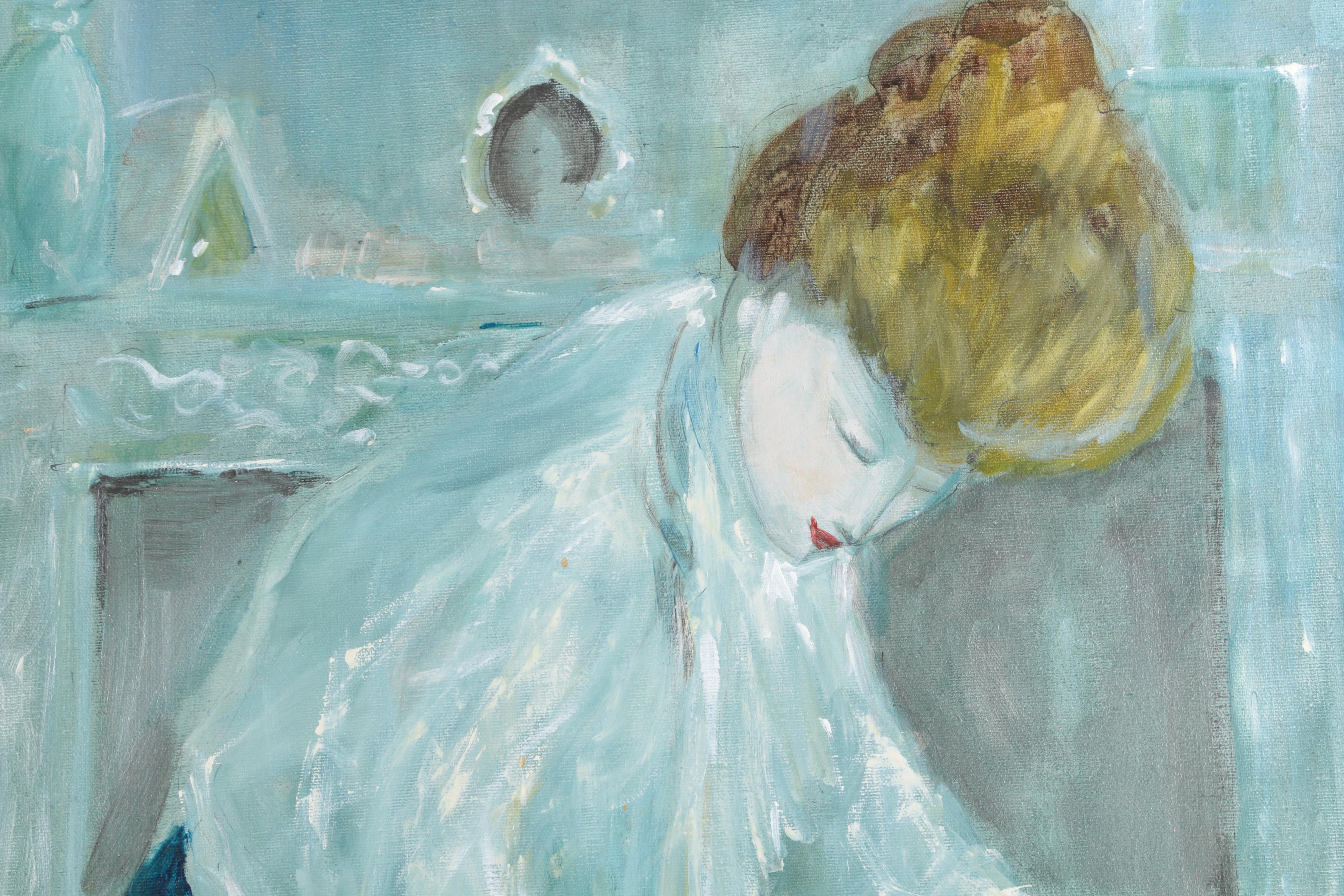 Oil Painting on Canvas of a Woman and Dog