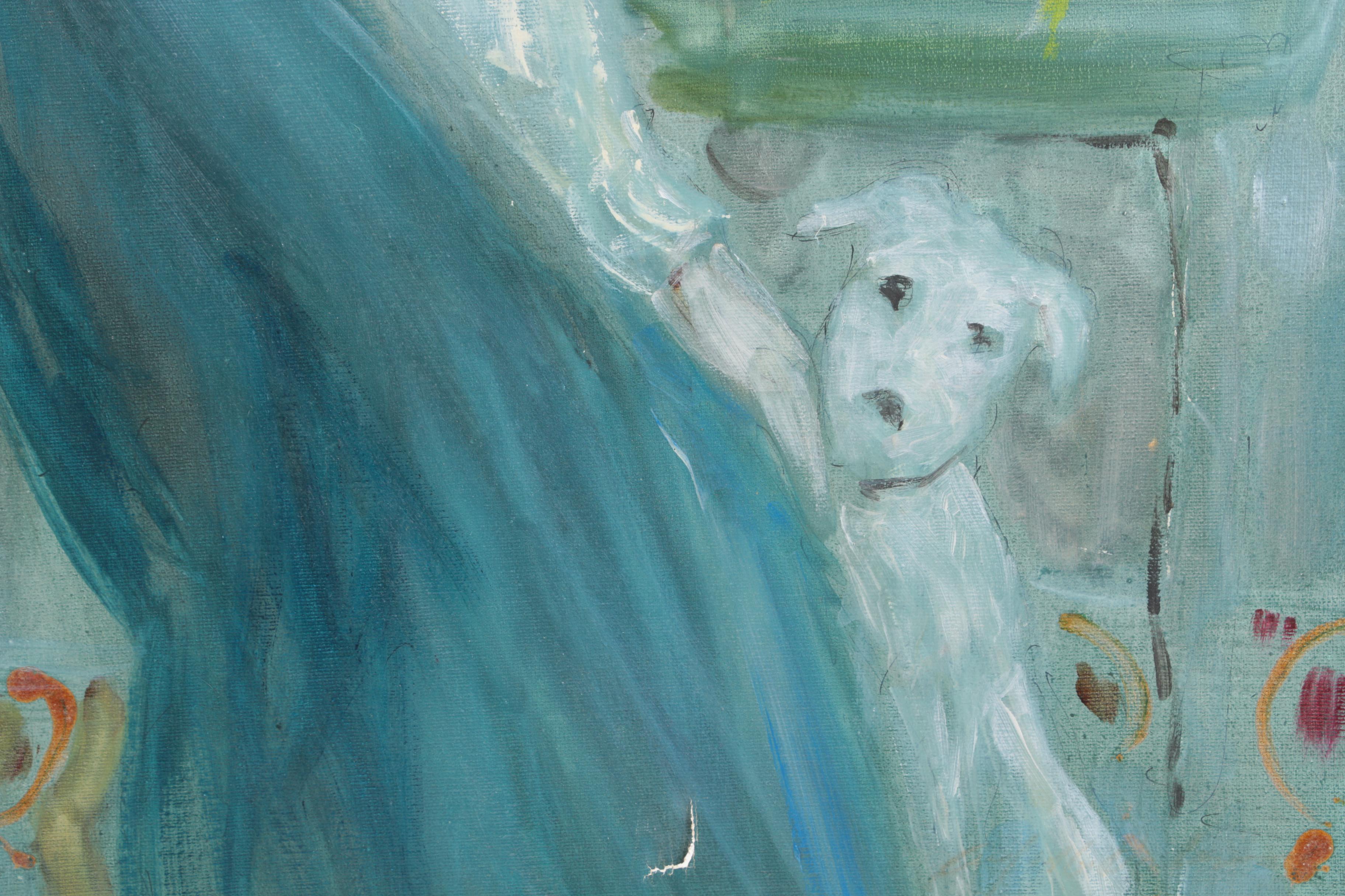 Oil Painting on Canvas of a Woman and Dog