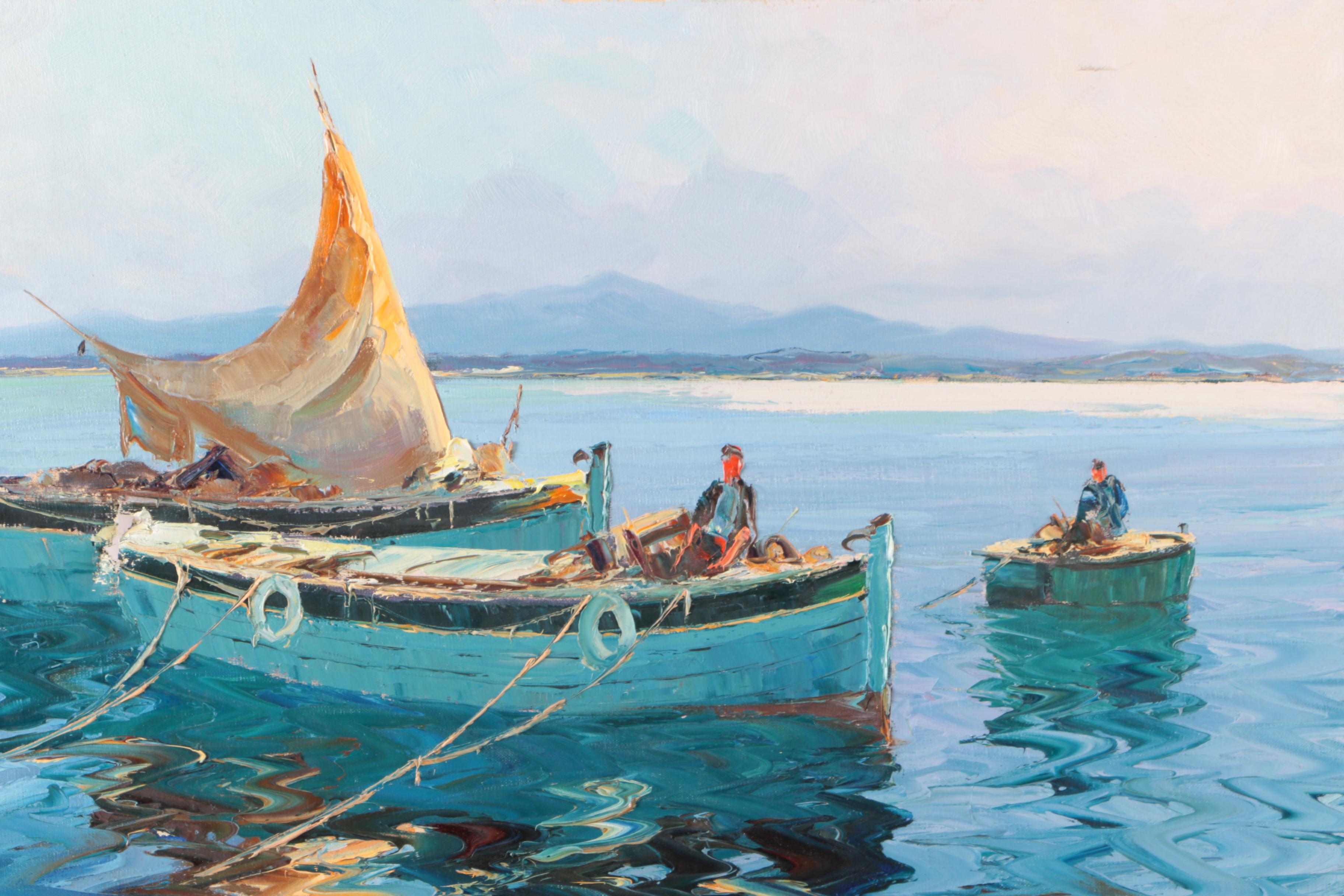 Albert Grifon Oil Painting on Canvas Impressionistic Seascape with Ships