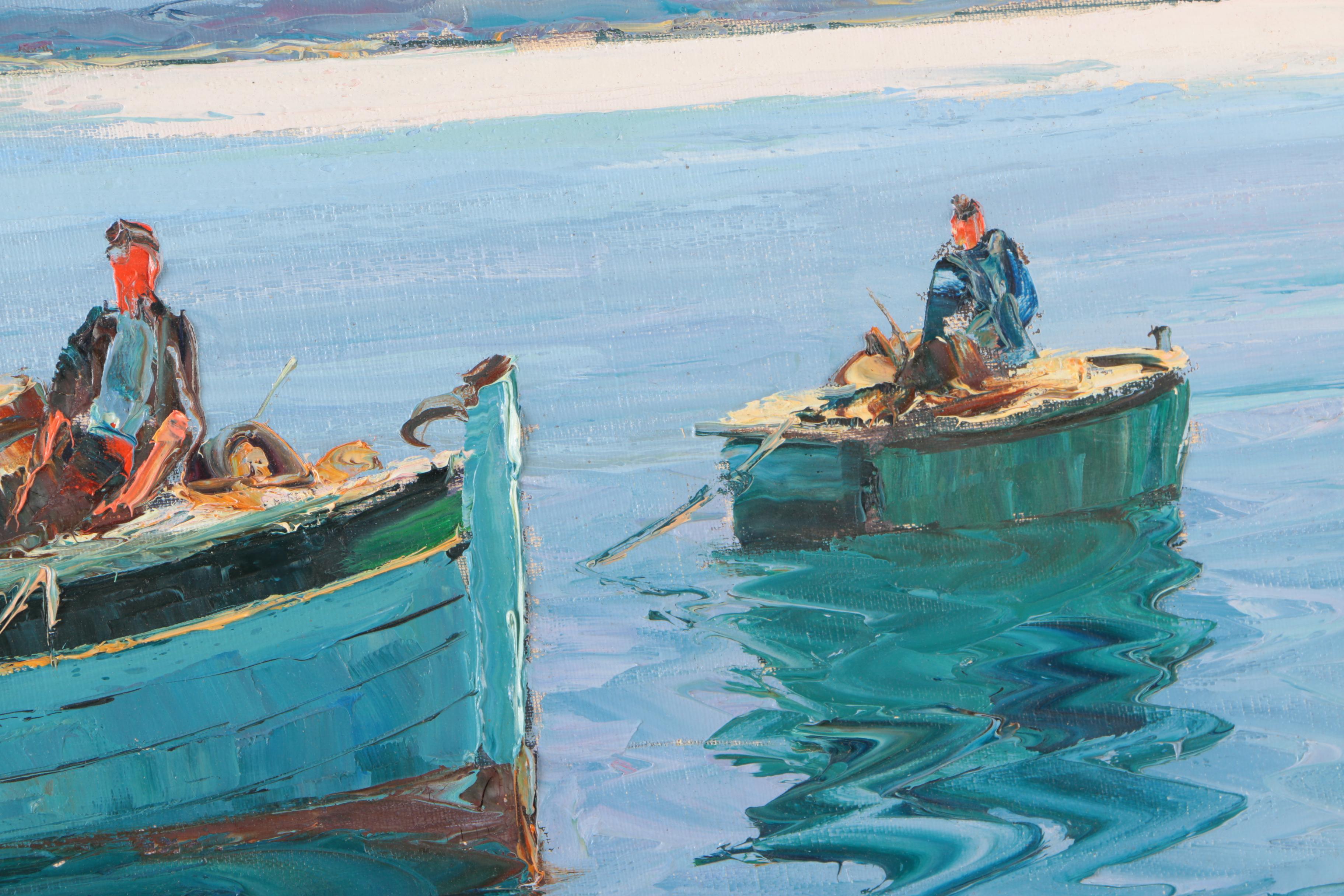 Albert Grifon Oil Painting on Canvas Impressionistic Seascape with Ships