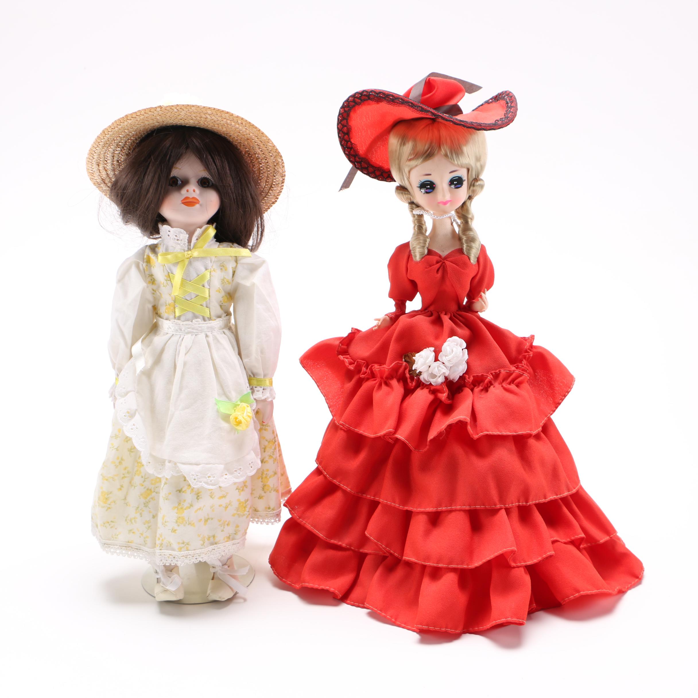 Porcelain Doll and Vintage Big Eyed Vinyl and Cloth Doll