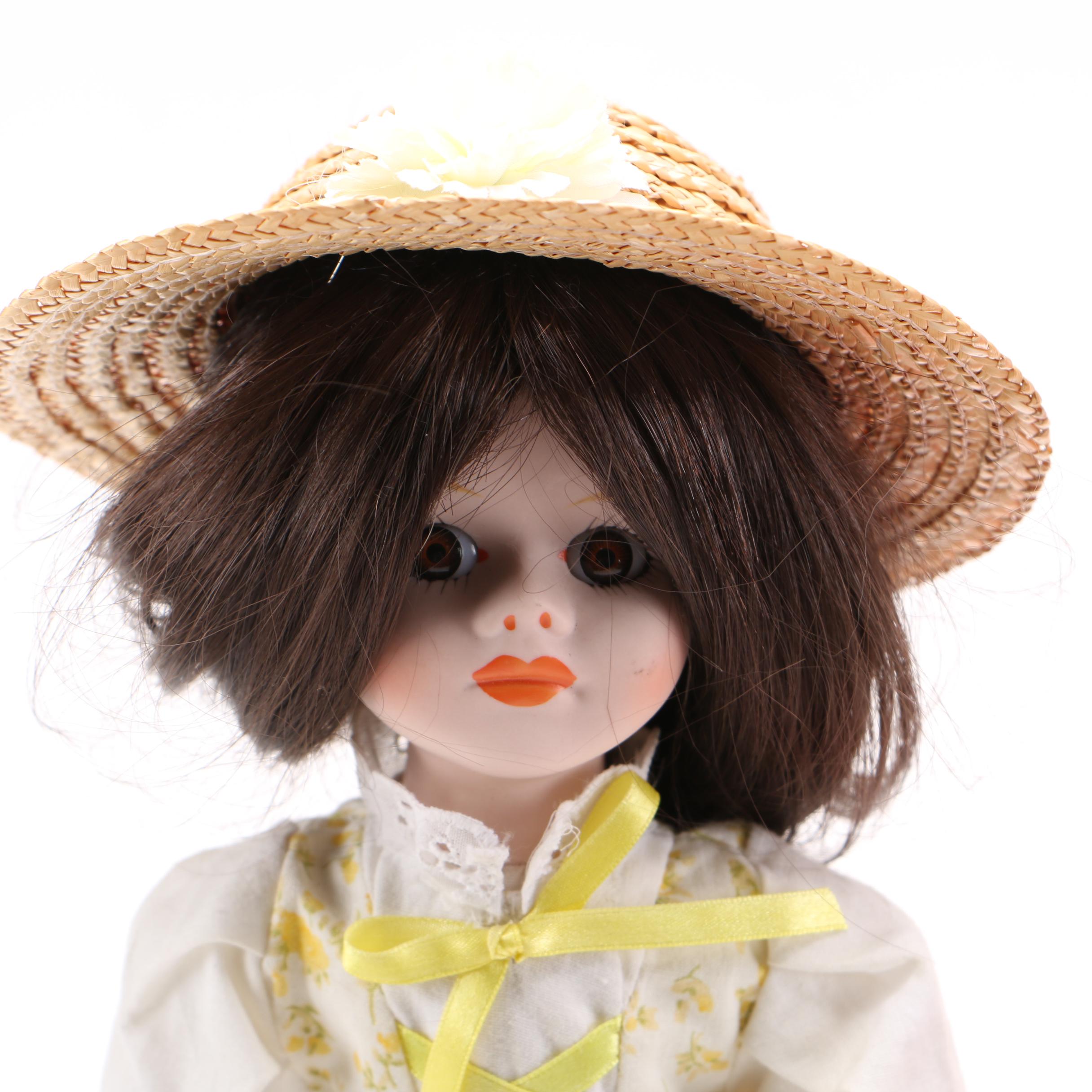 Porcelain Doll and Vintage Big Eyed Vinyl and Cloth Doll