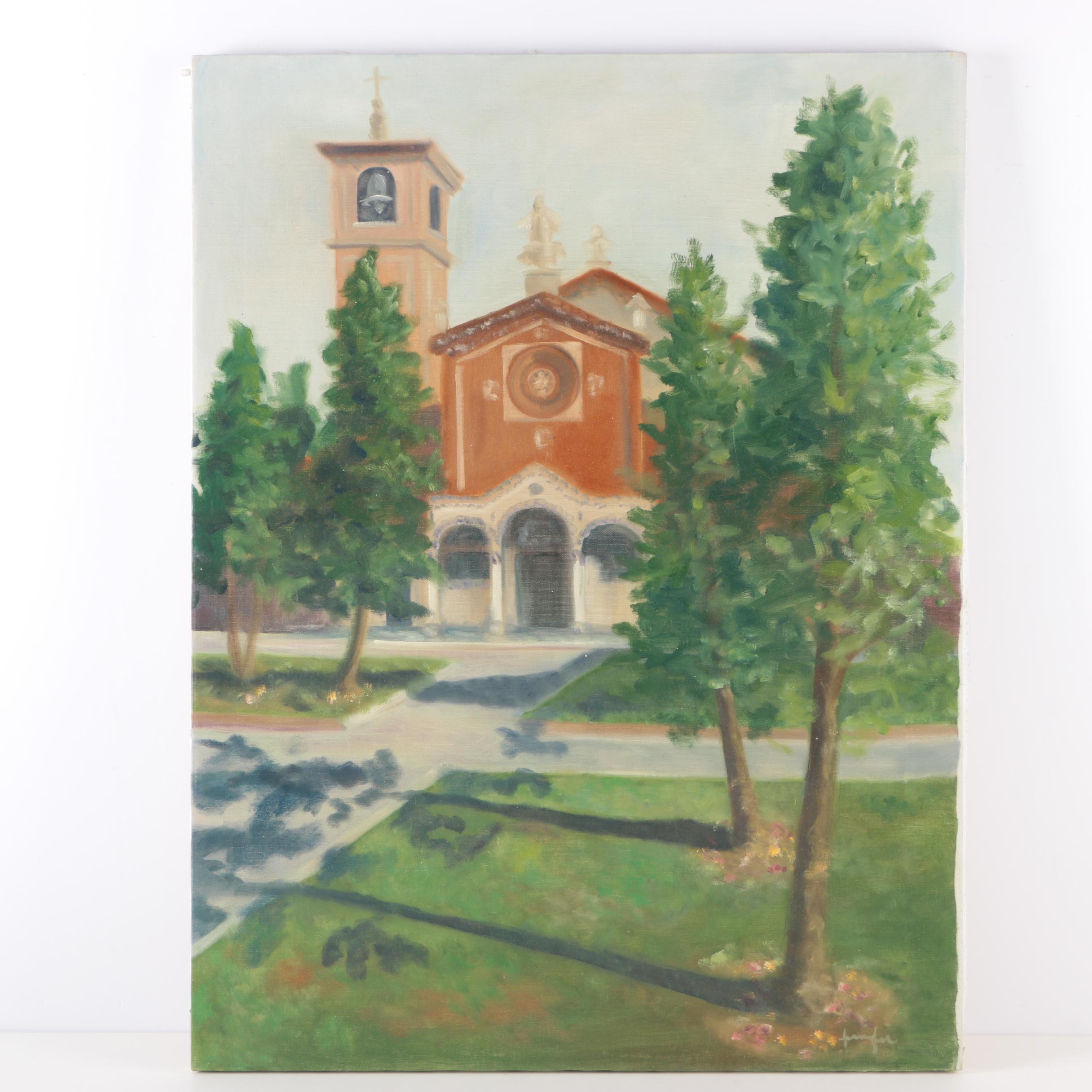 Jennifer Krentz Oil Painting on Canvas "Church in Milan"