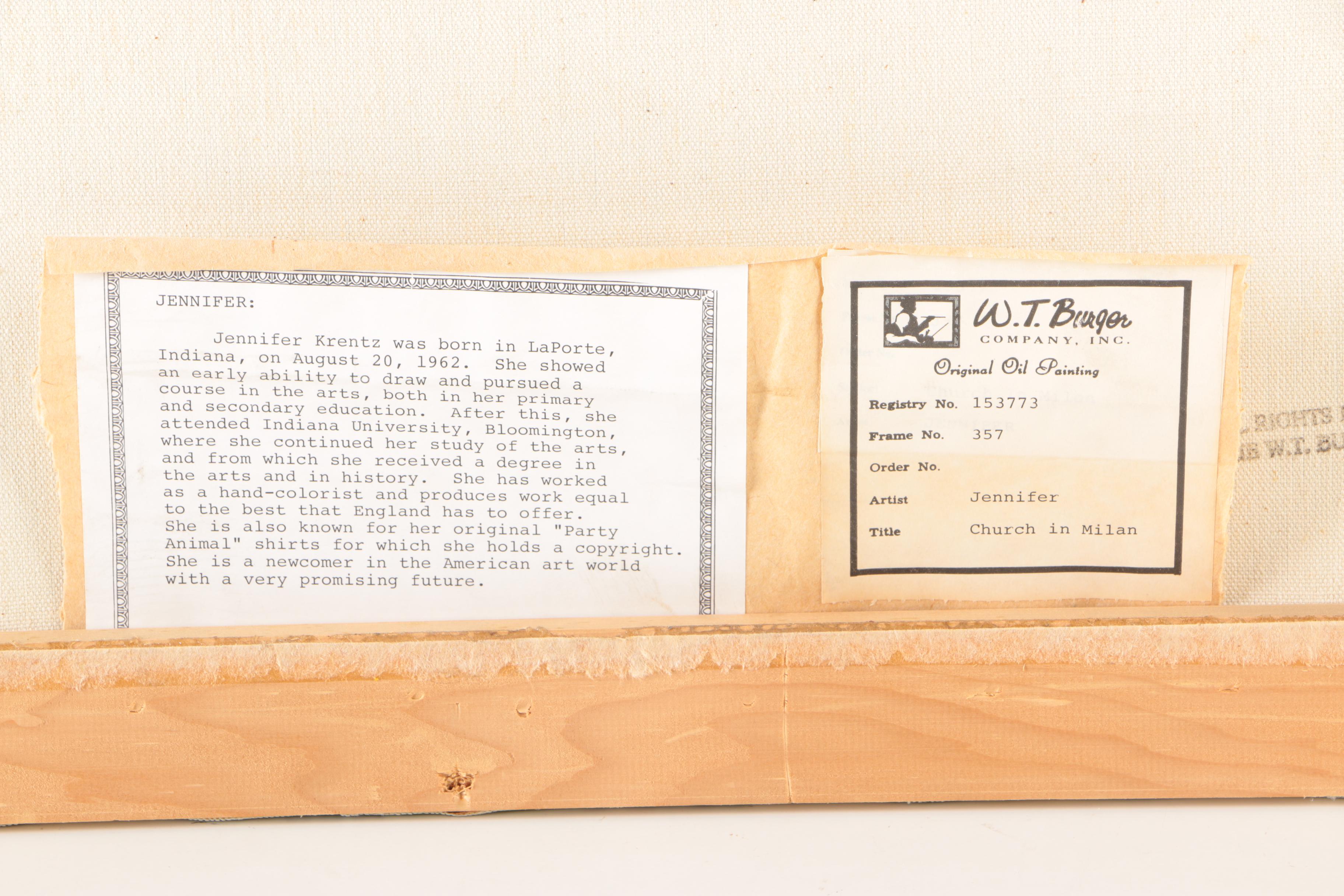 Jennifer Krentz Oil Painting on Canvas "Church in Milan"