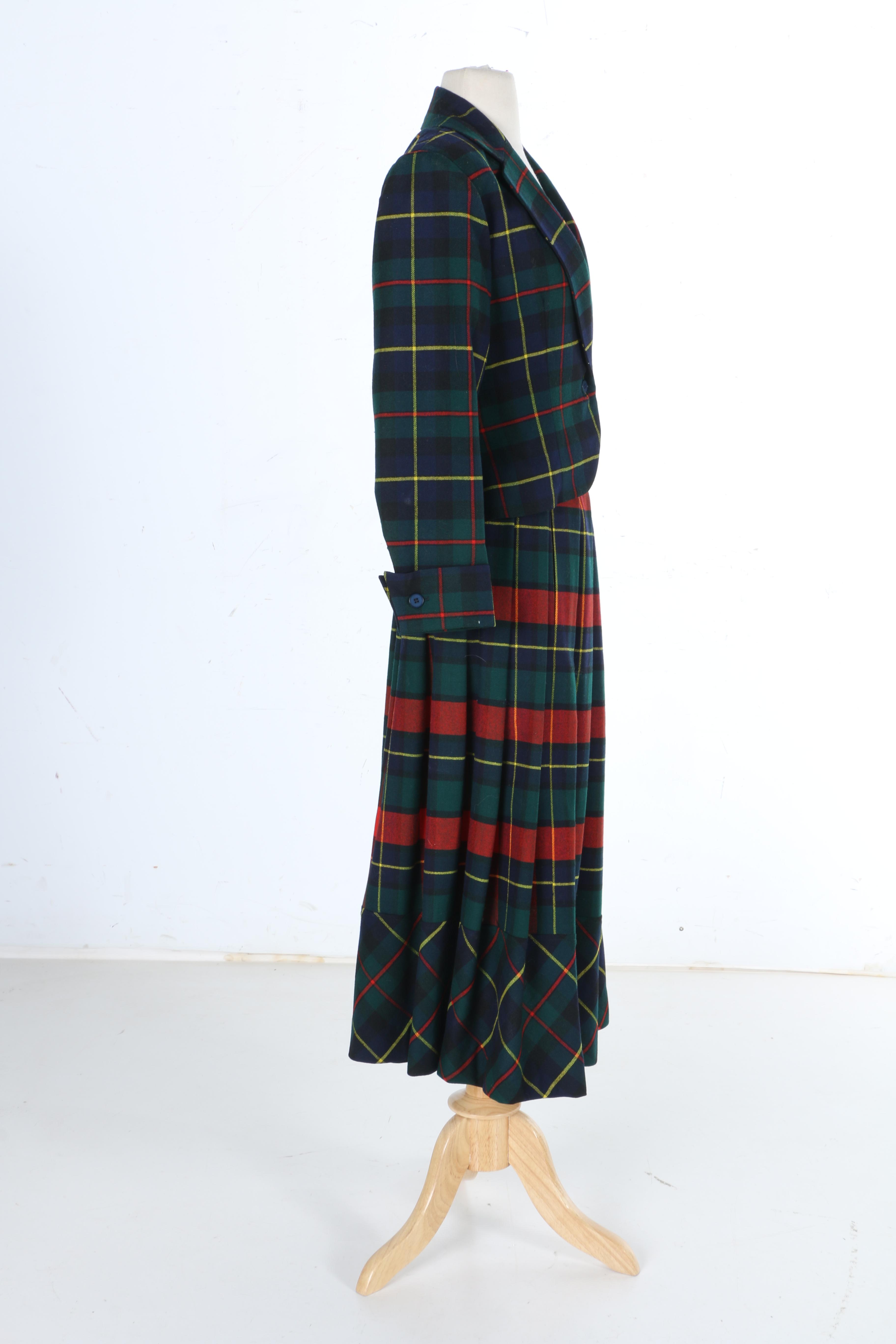 Circa 1980s Perry Ellis Plaid Wool Skirt Suit