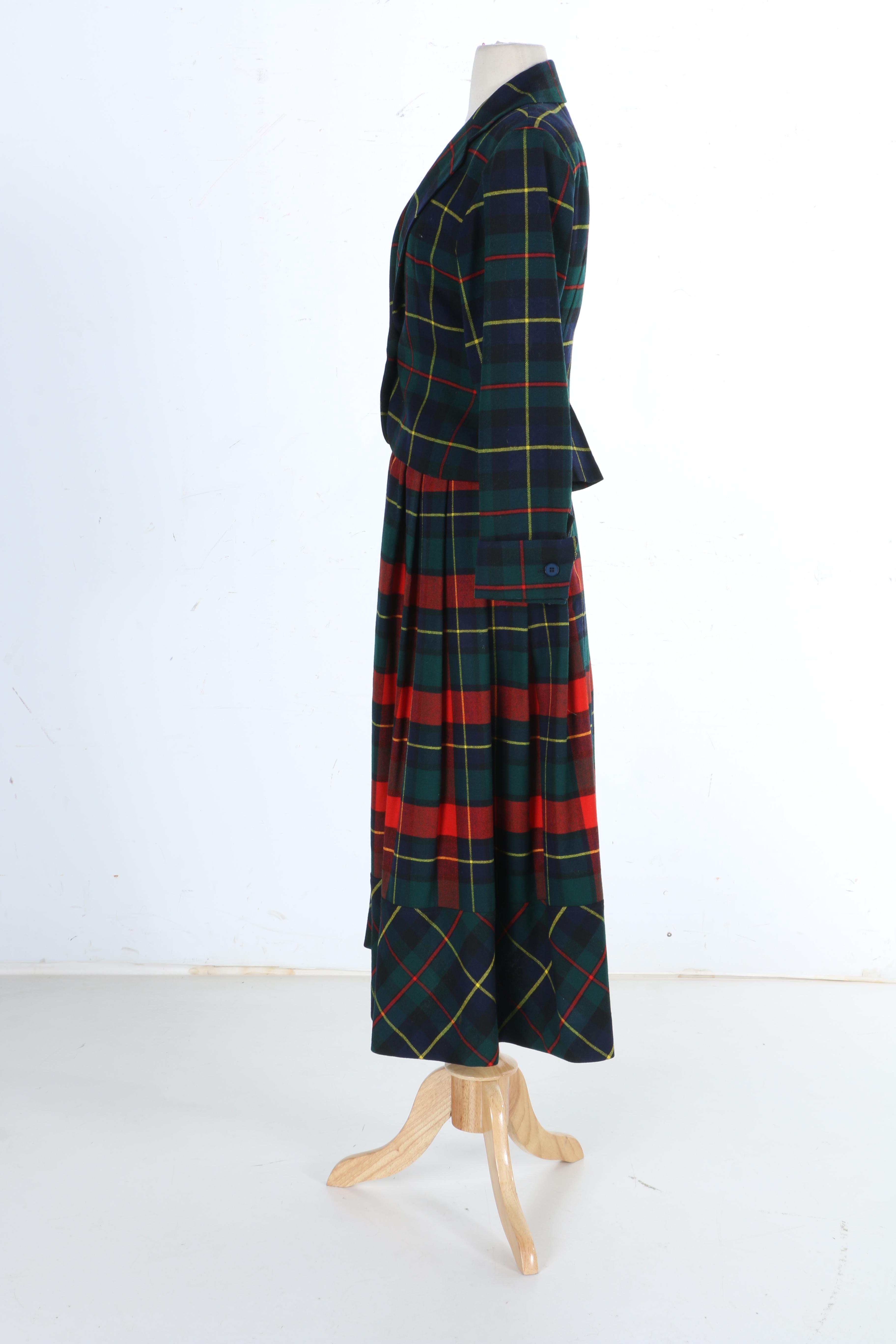 Circa 1980s Perry Ellis Plaid Wool Skirt Suit