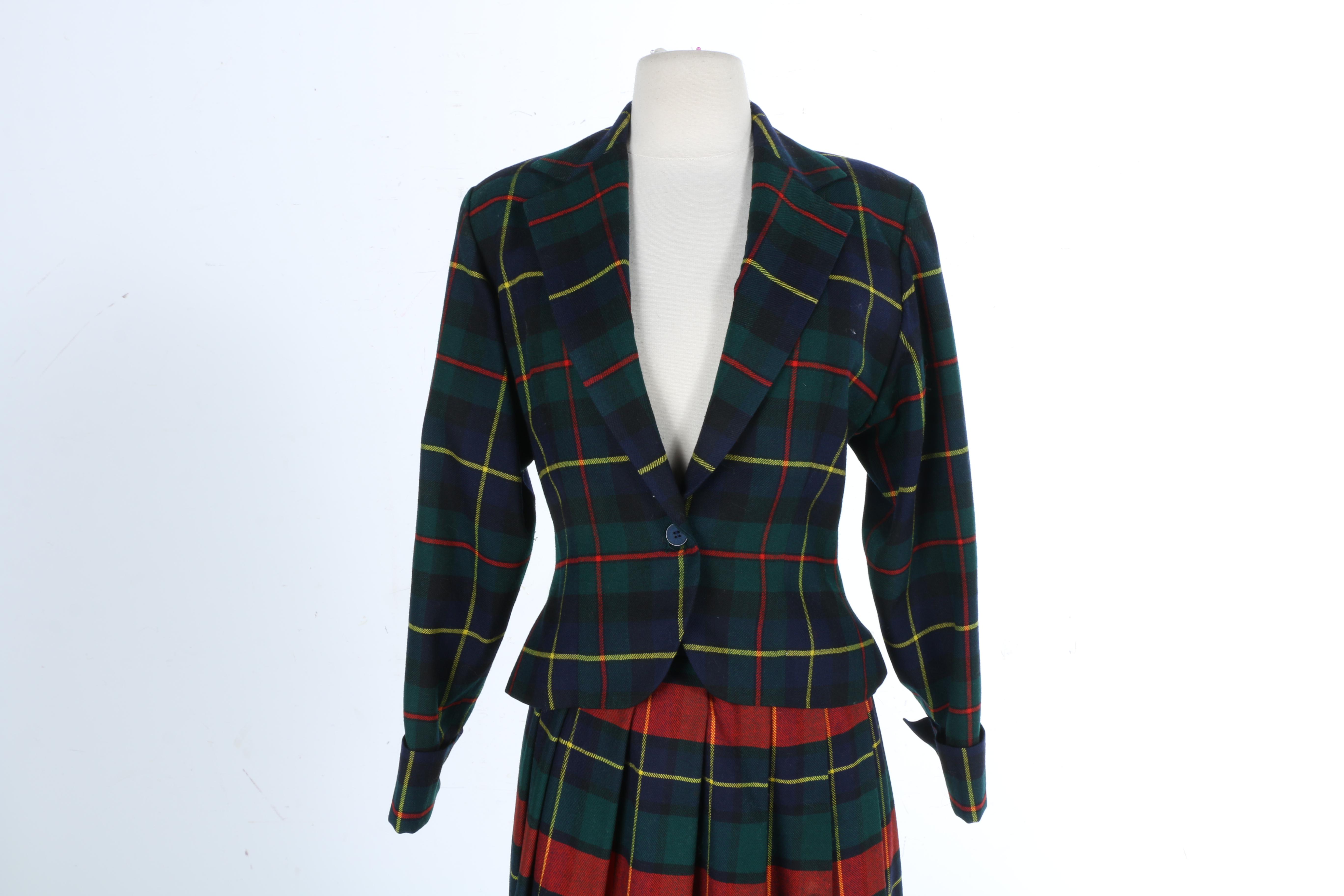 Circa 1980s Perry Ellis Plaid Wool Skirt Suit