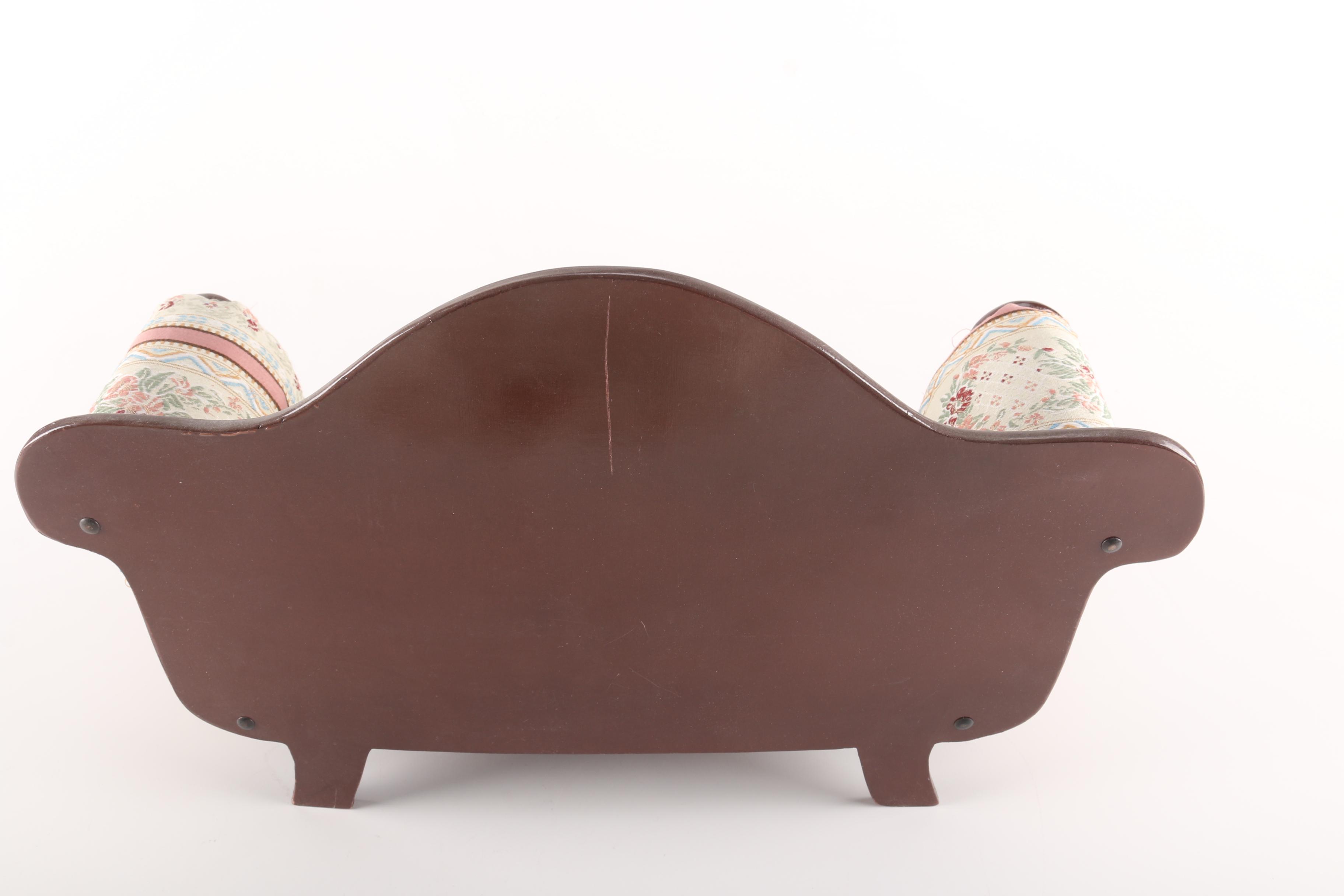 Porcelain Doll With Miniature Queen Anne Settee