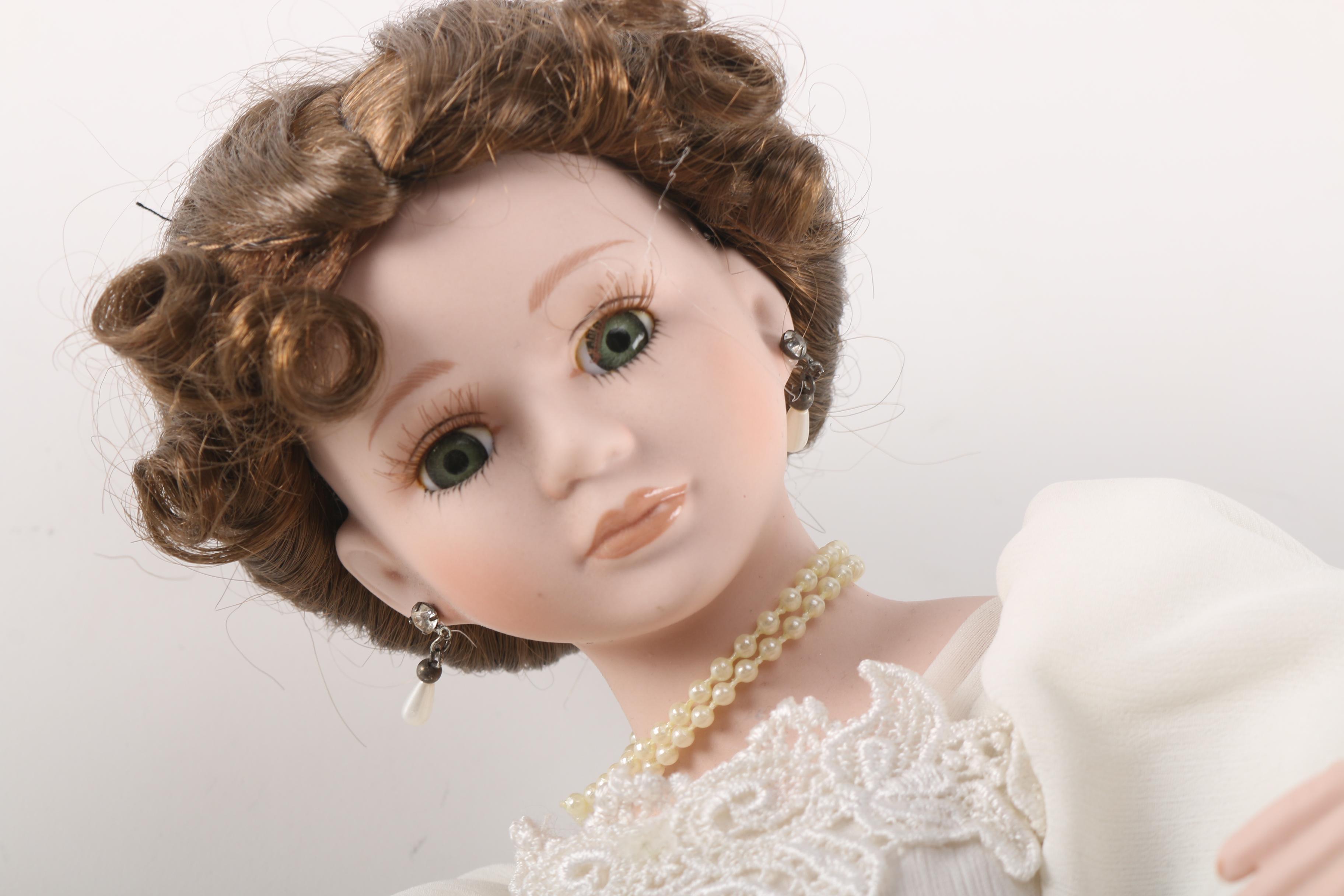 Porcelain Doll With Miniature Queen Anne Settee