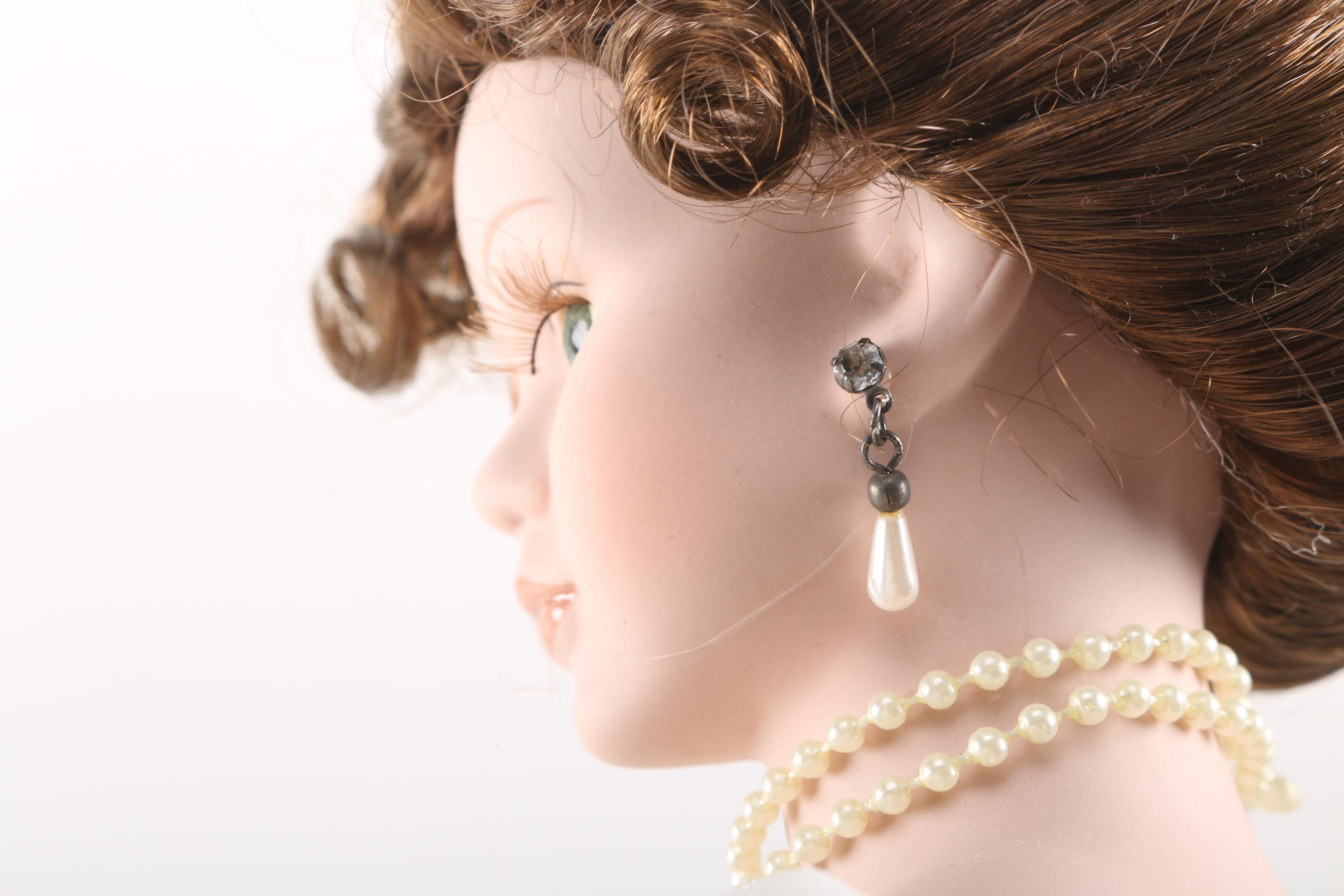 Porcelain Doll With Miniature Queen Anne Settee