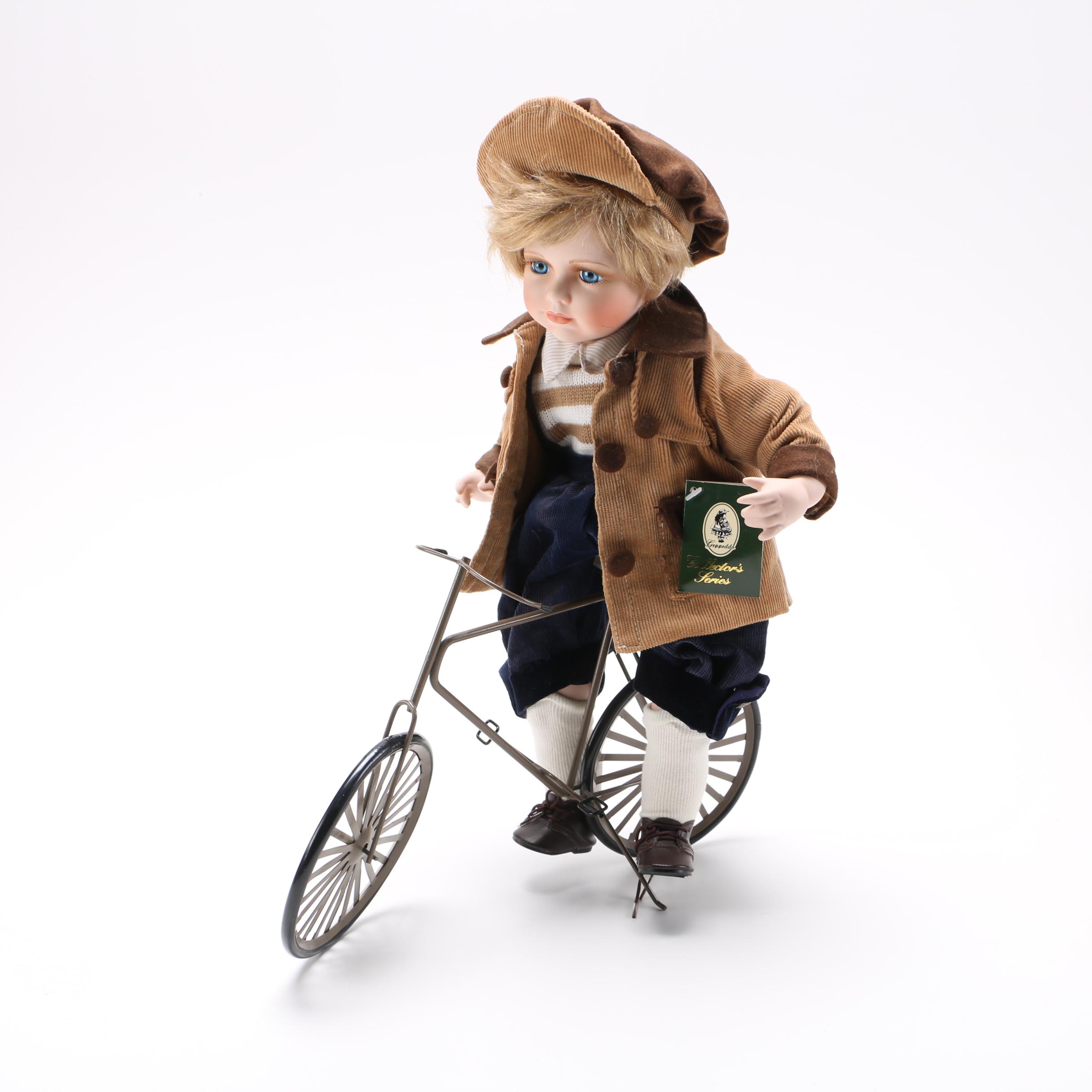 Geppeddo Collector's Series Newsboy Style Doll with Bicycle