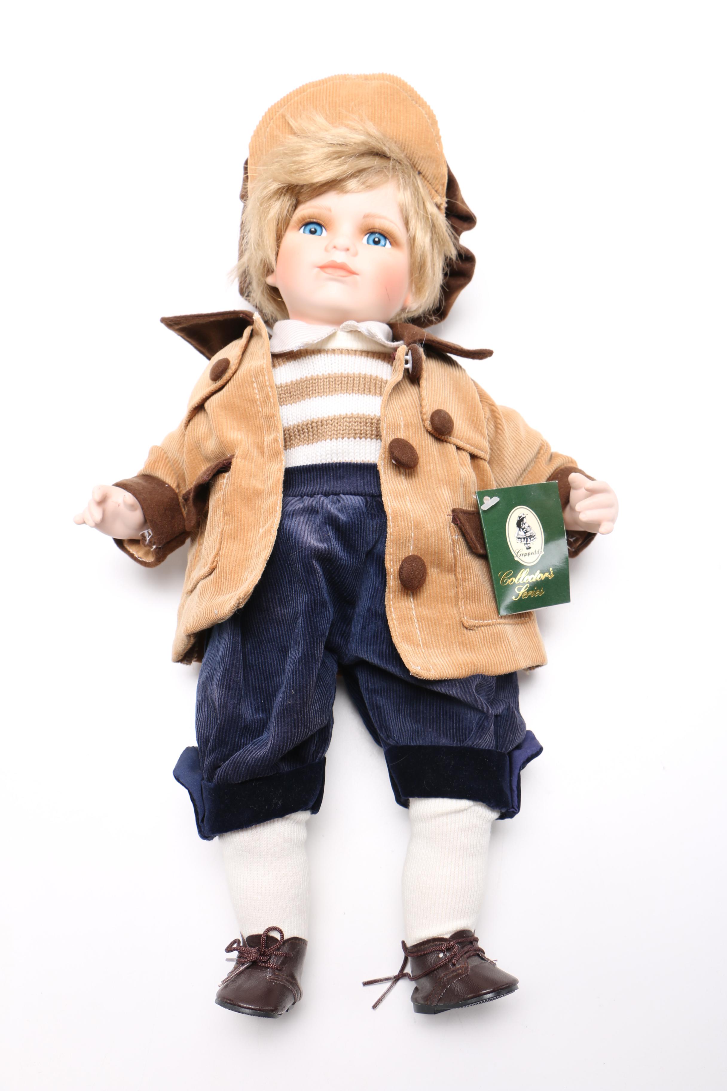 Geppeddo Collector's Series Newsboy Style Doll with Bicycle