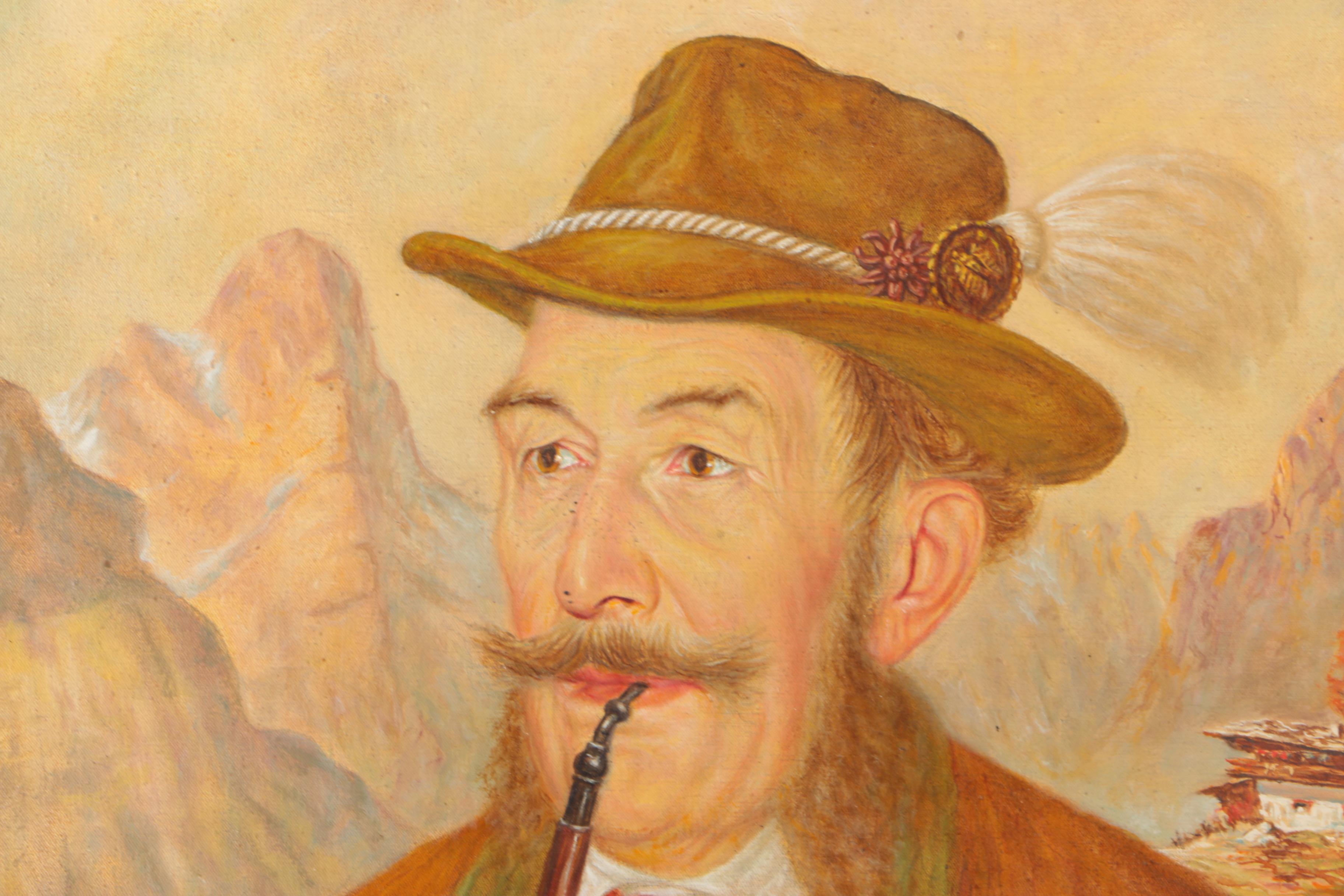 Gyula Daniel Oil Portrait on Canvas of Man with a Pipe