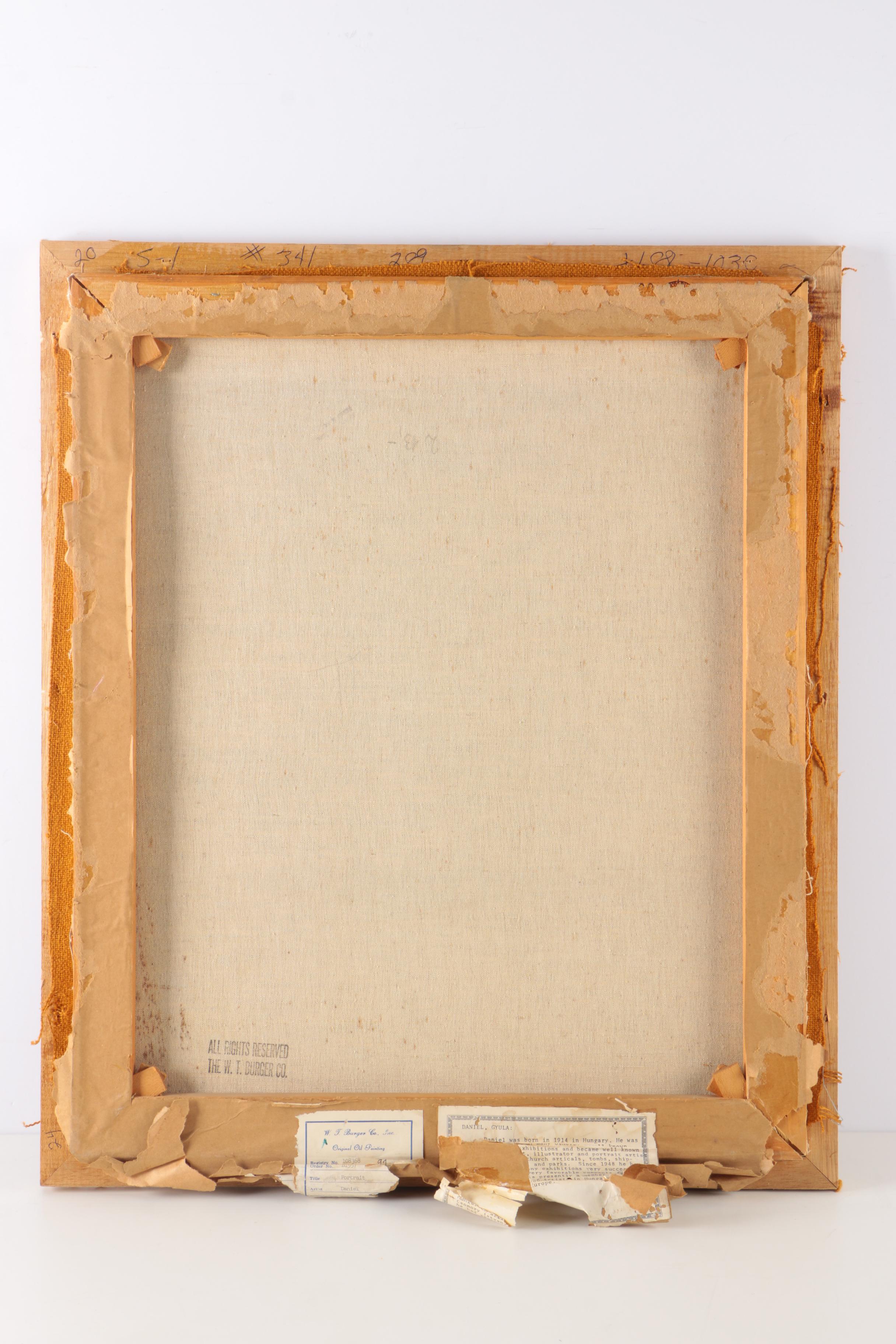 Gyula Daniel Oil Portrait on Canvas of Man with a Pipe