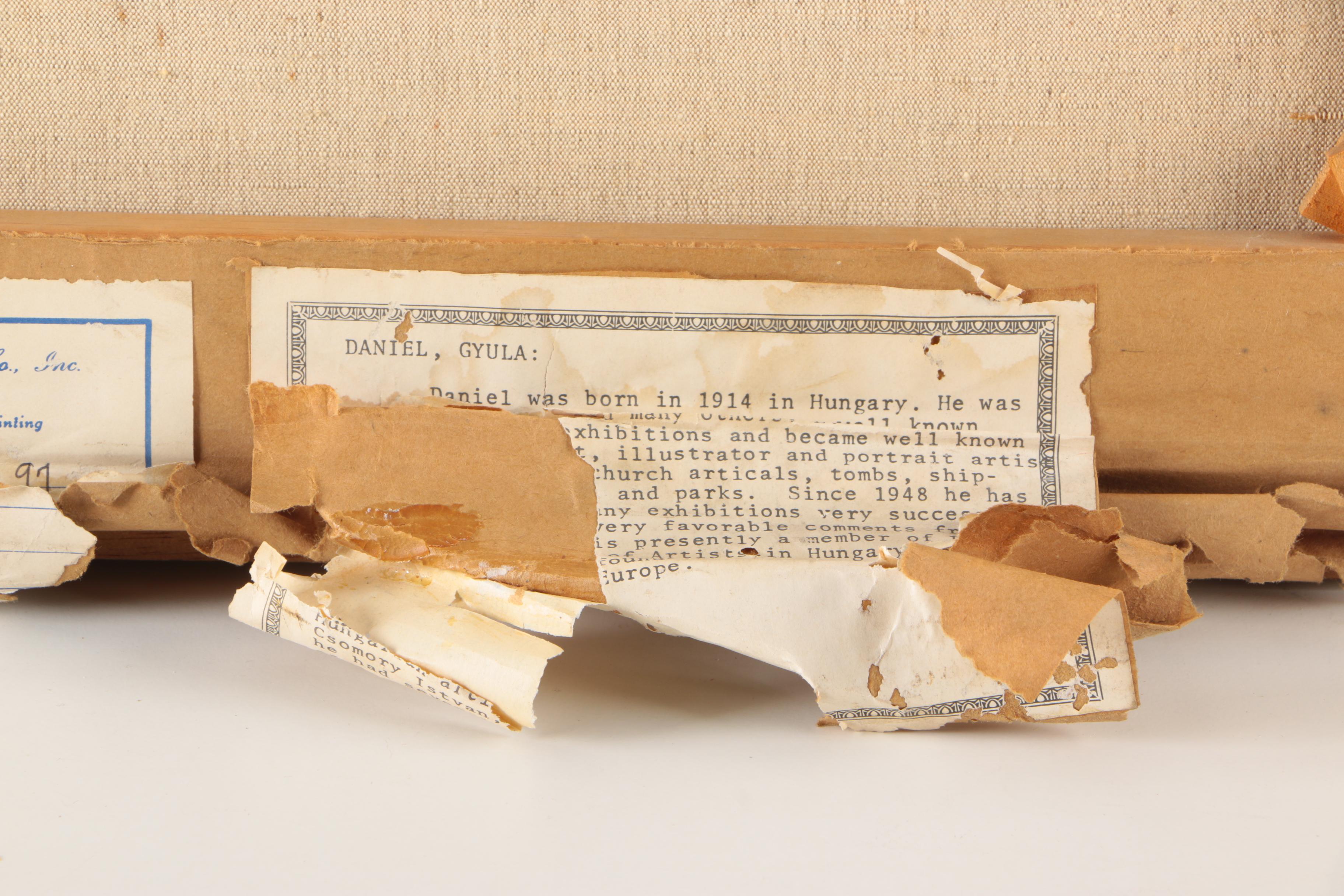 Gyula Daniel Oil Portrait on Canvas of Man with a Pipe