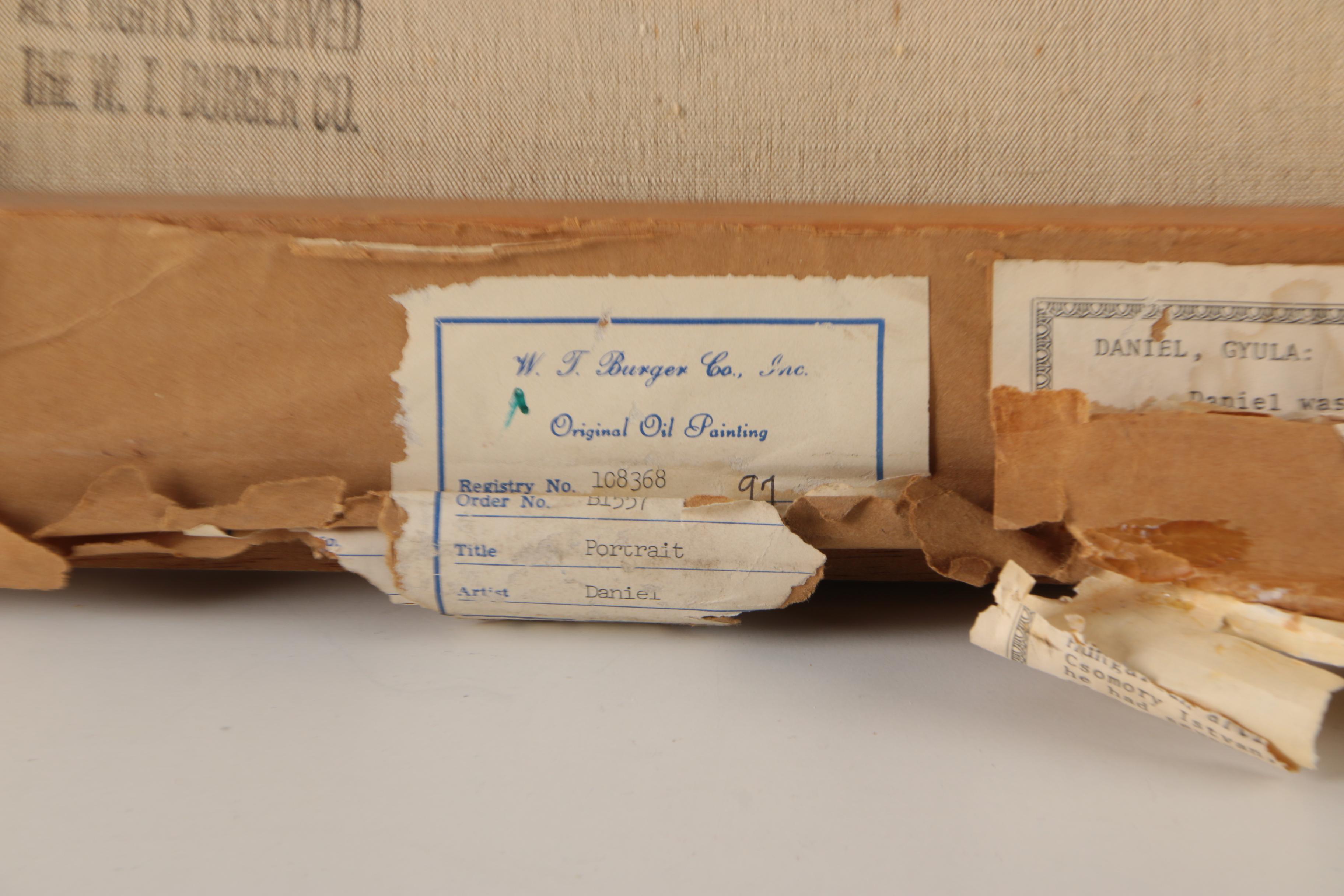 Gyula Daniel Oil Portrait on Canvas of Man with a Pipe