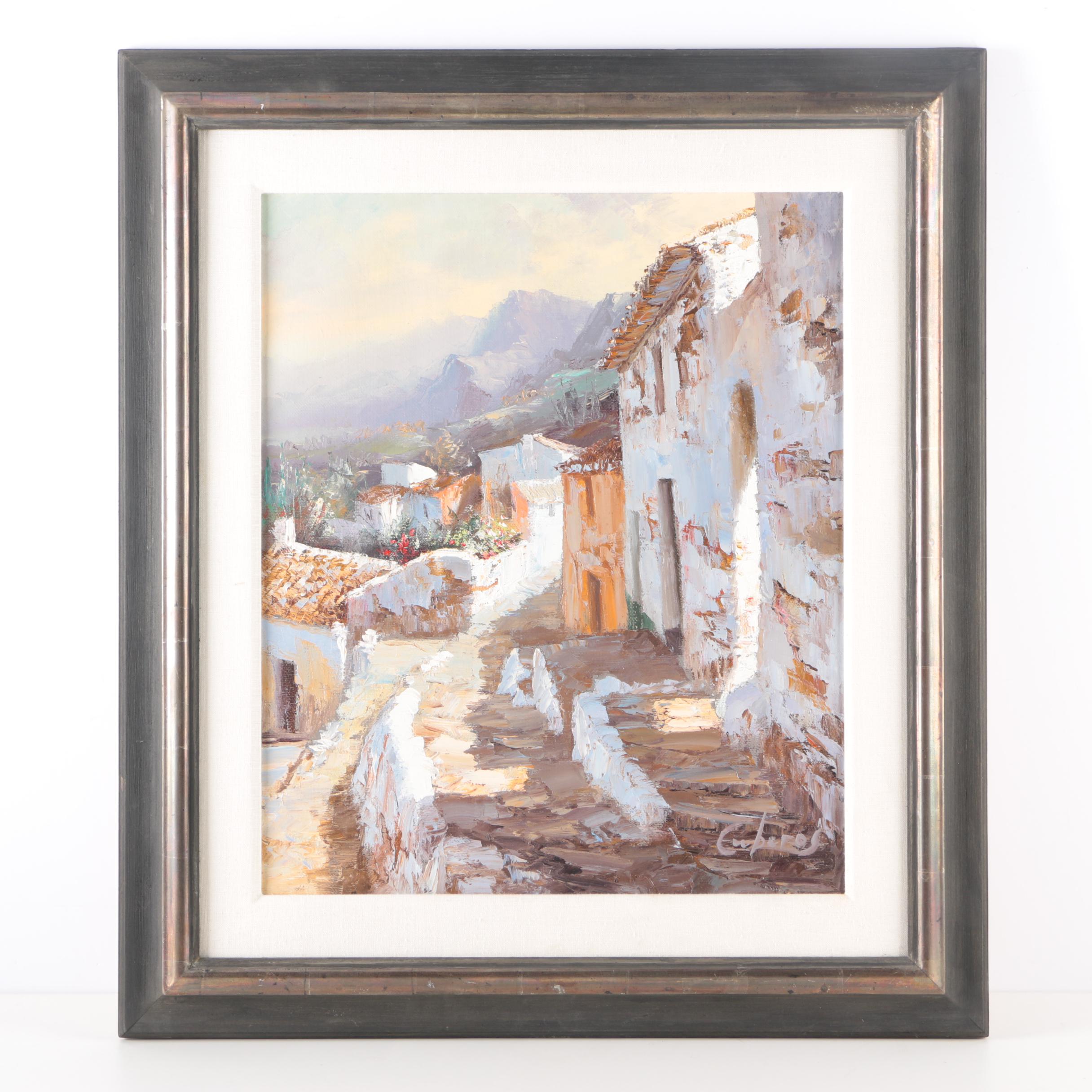 Manuel Cuberos Oil Painting on Canvas "Rooftops"