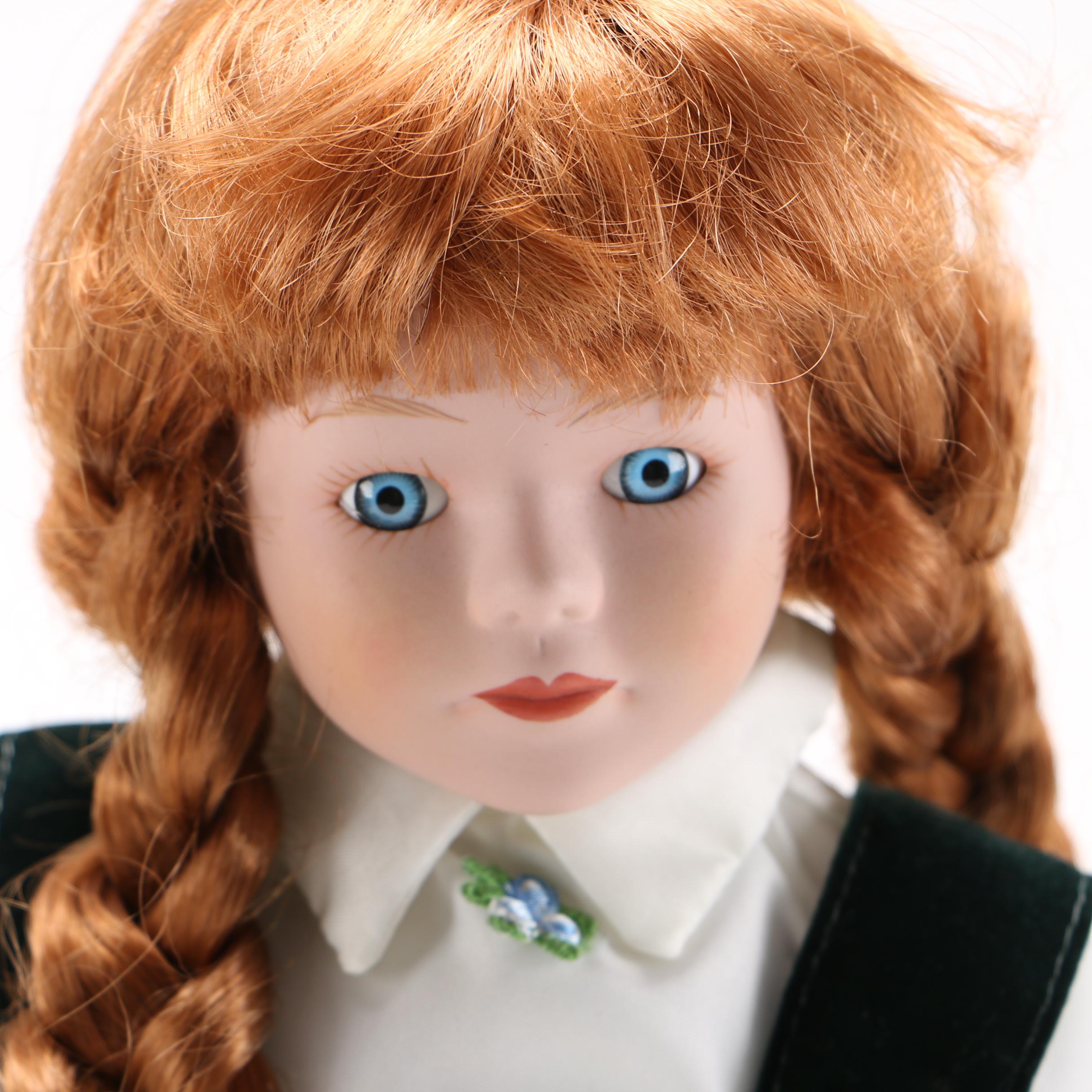 Green Velvet Dressed Porcelain Dolls