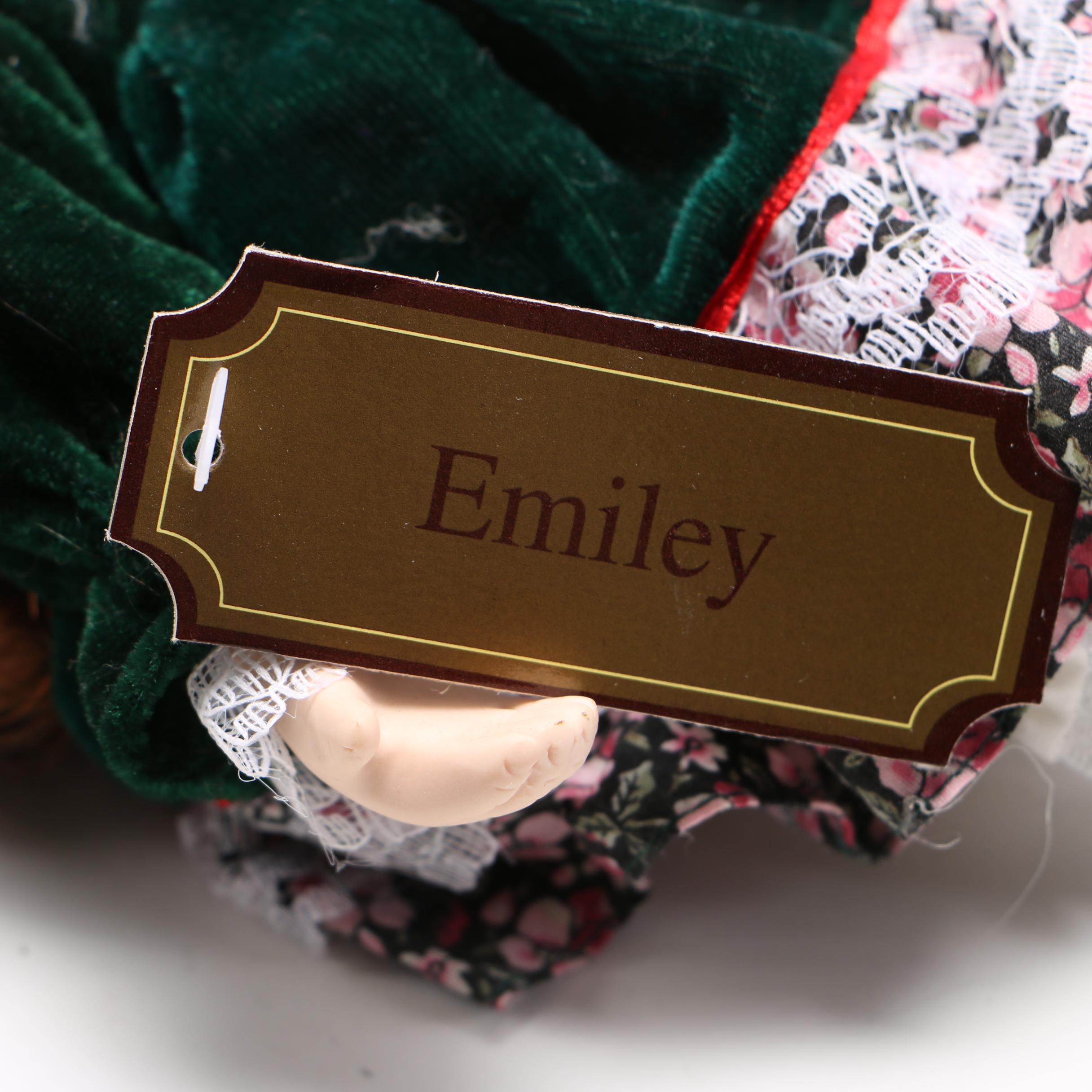 Green Velvet Dressed Porcelain Dolls