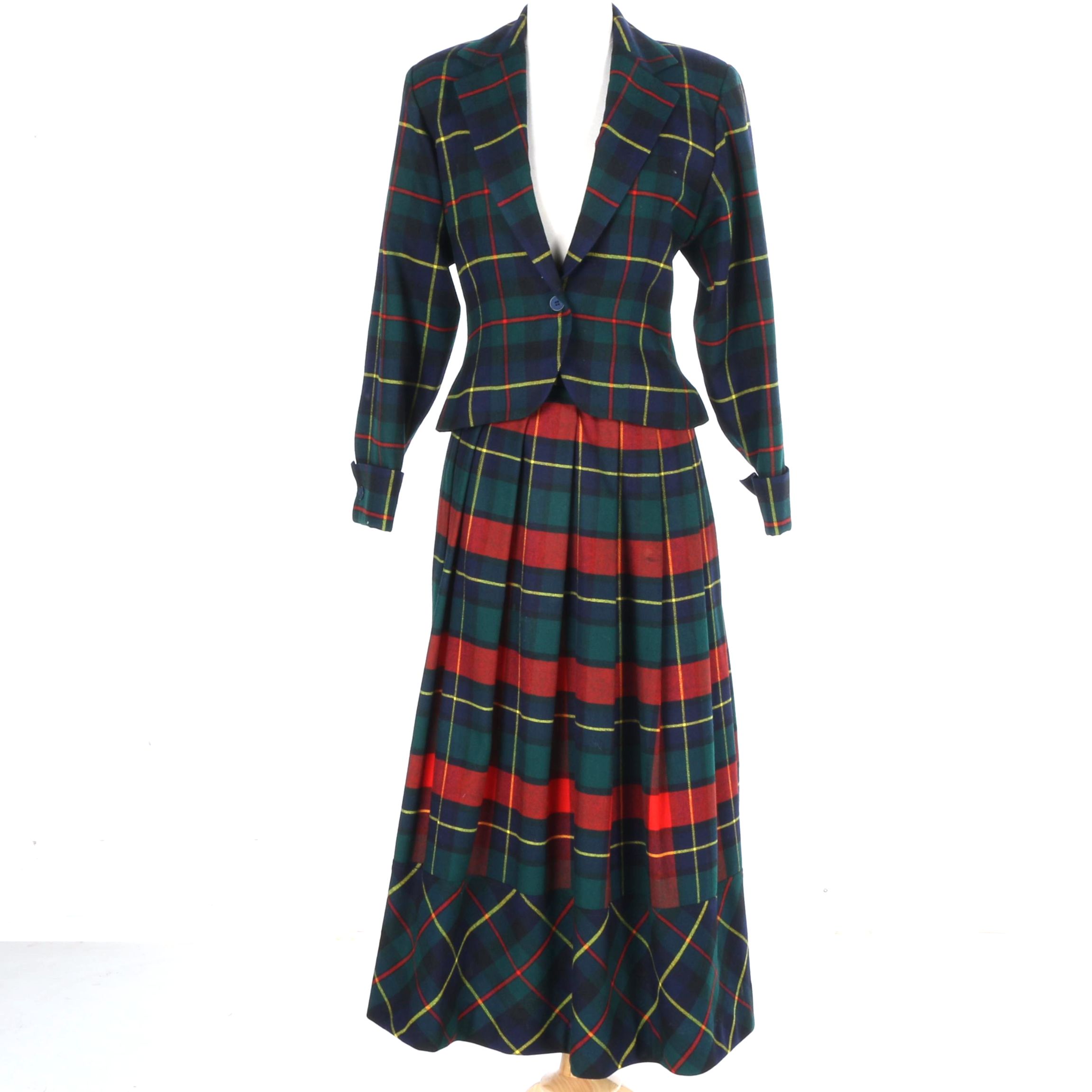 Circa 1980s Perry Ellis Plaid Wool Skirt Suit