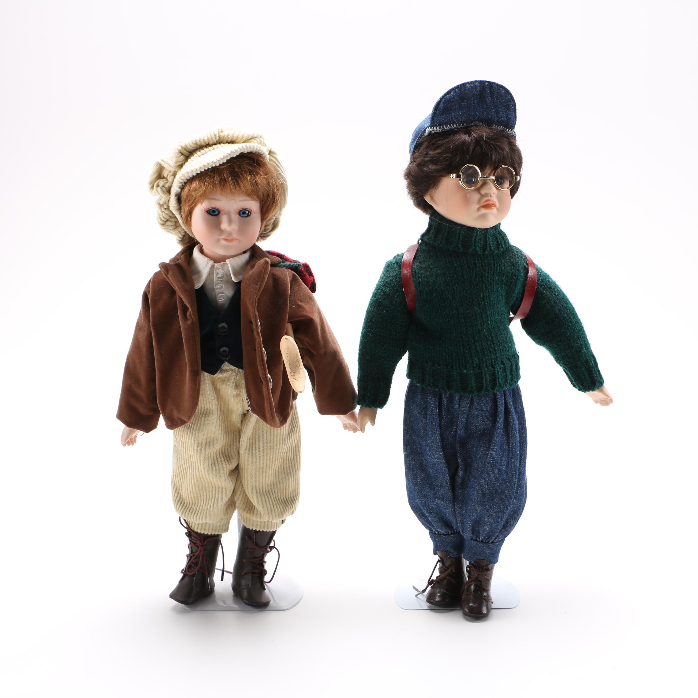 "Tiny Tim" Porcelain Doll and Porcelain Doll
