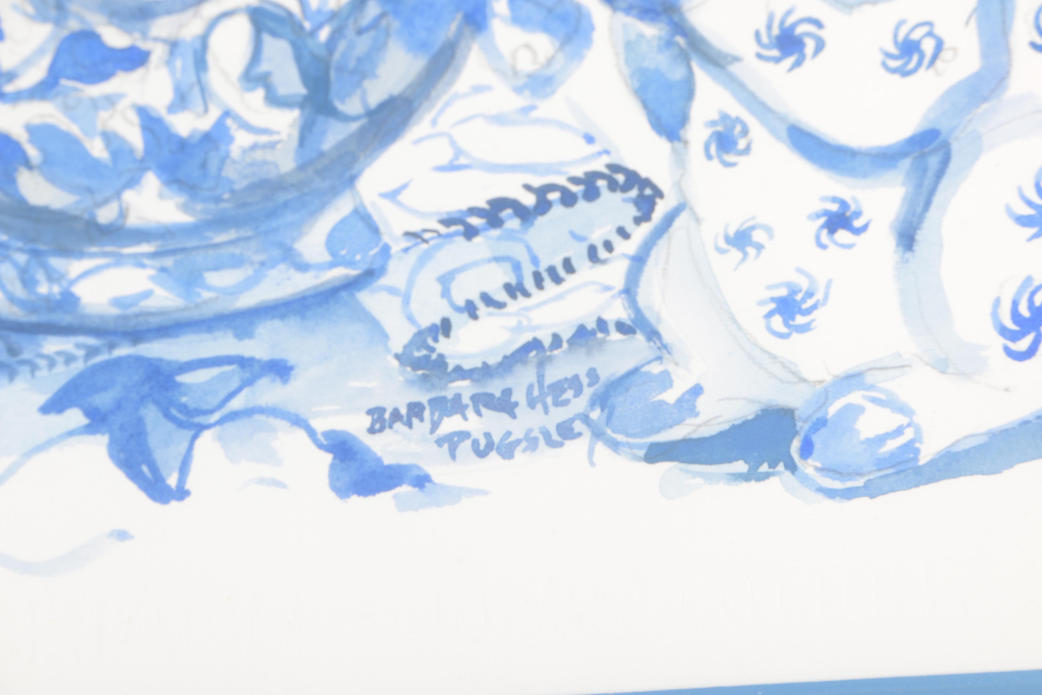 Barbara Hess Pugsley Watercolor Painting on Paper Still Life of Asian Porcelain