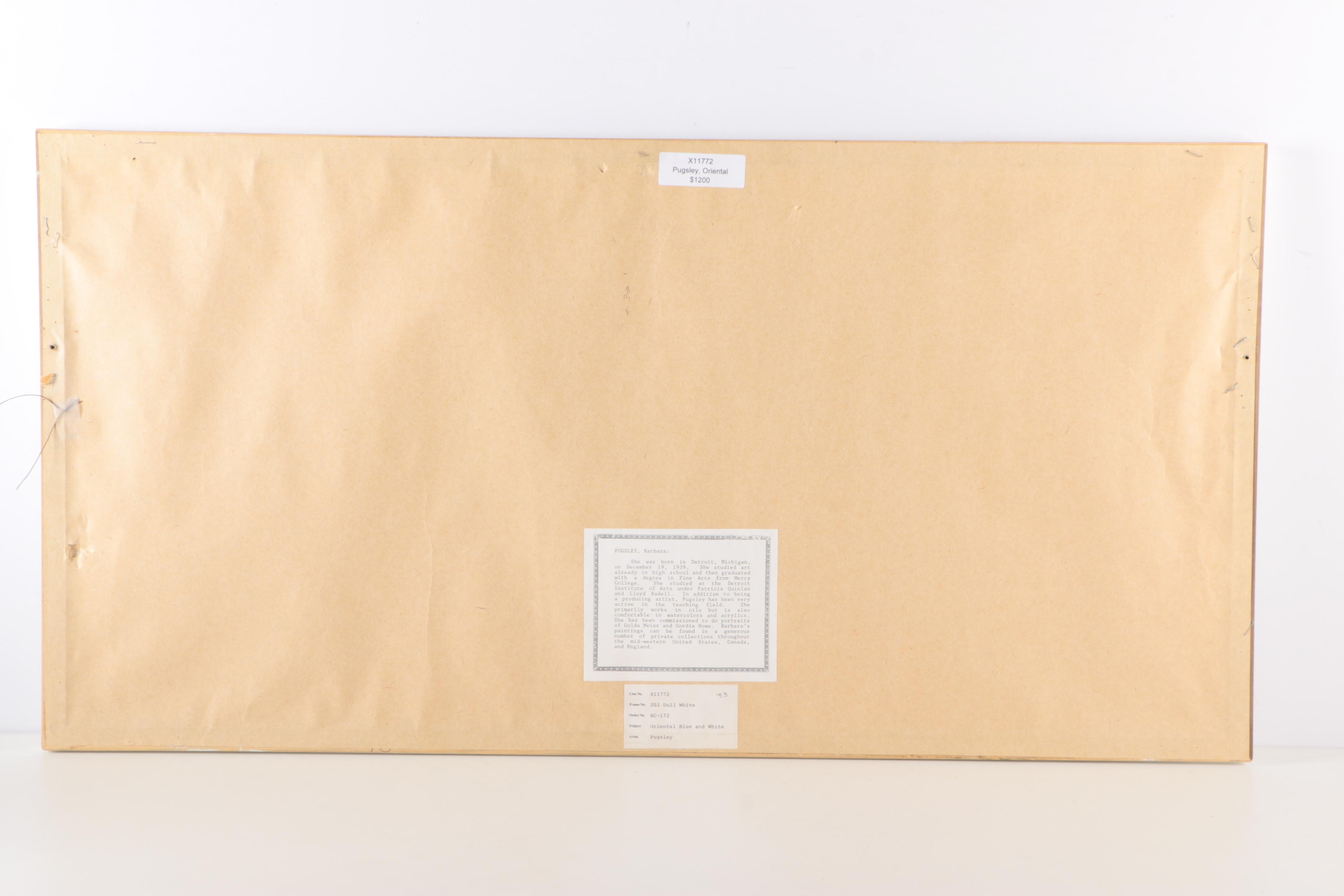 Barbara Hess Pugsley Watercolor and Pencil Drawing Blue and White Asian Porcelain