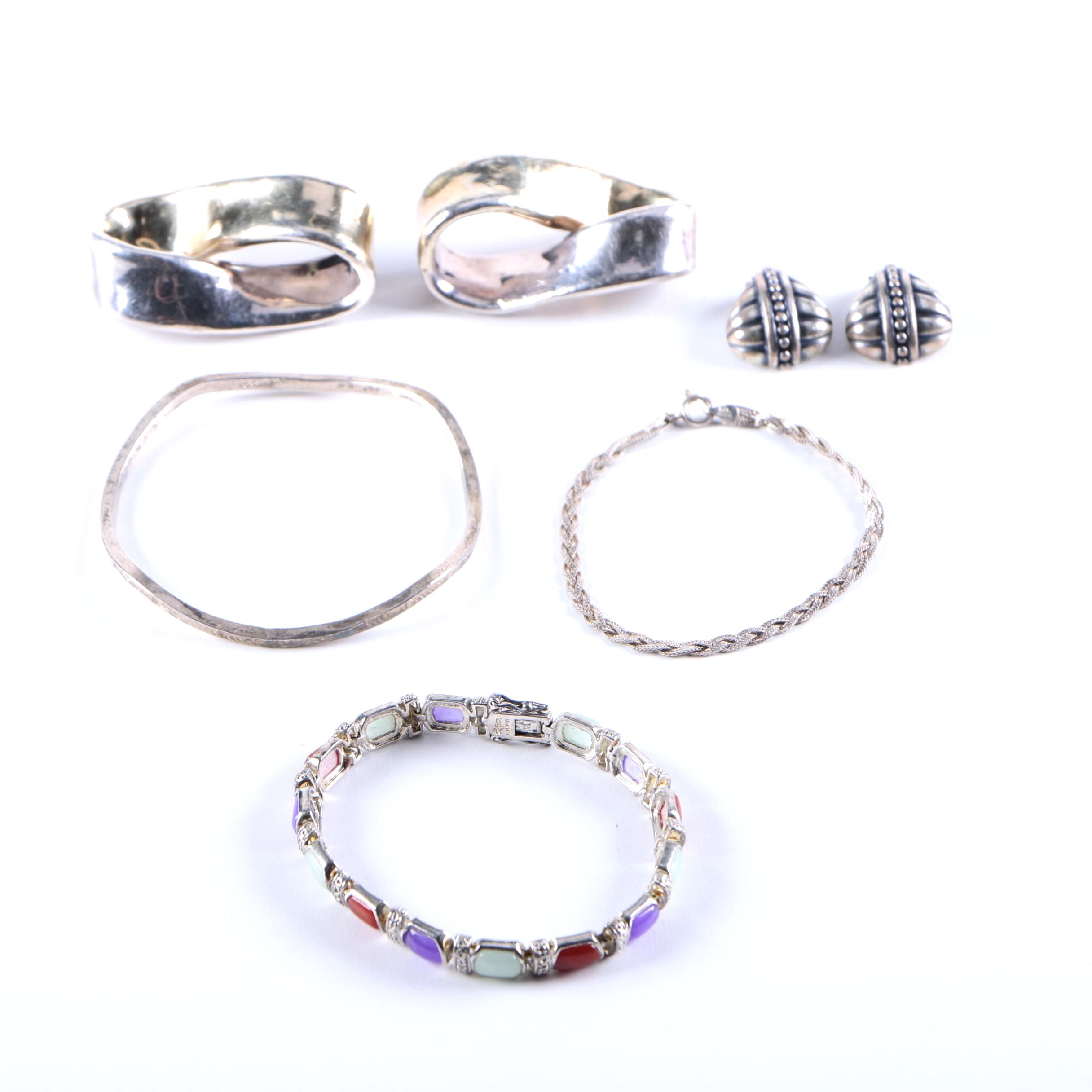 Sterling Silver Bracelets and Earrings Including Diamonds