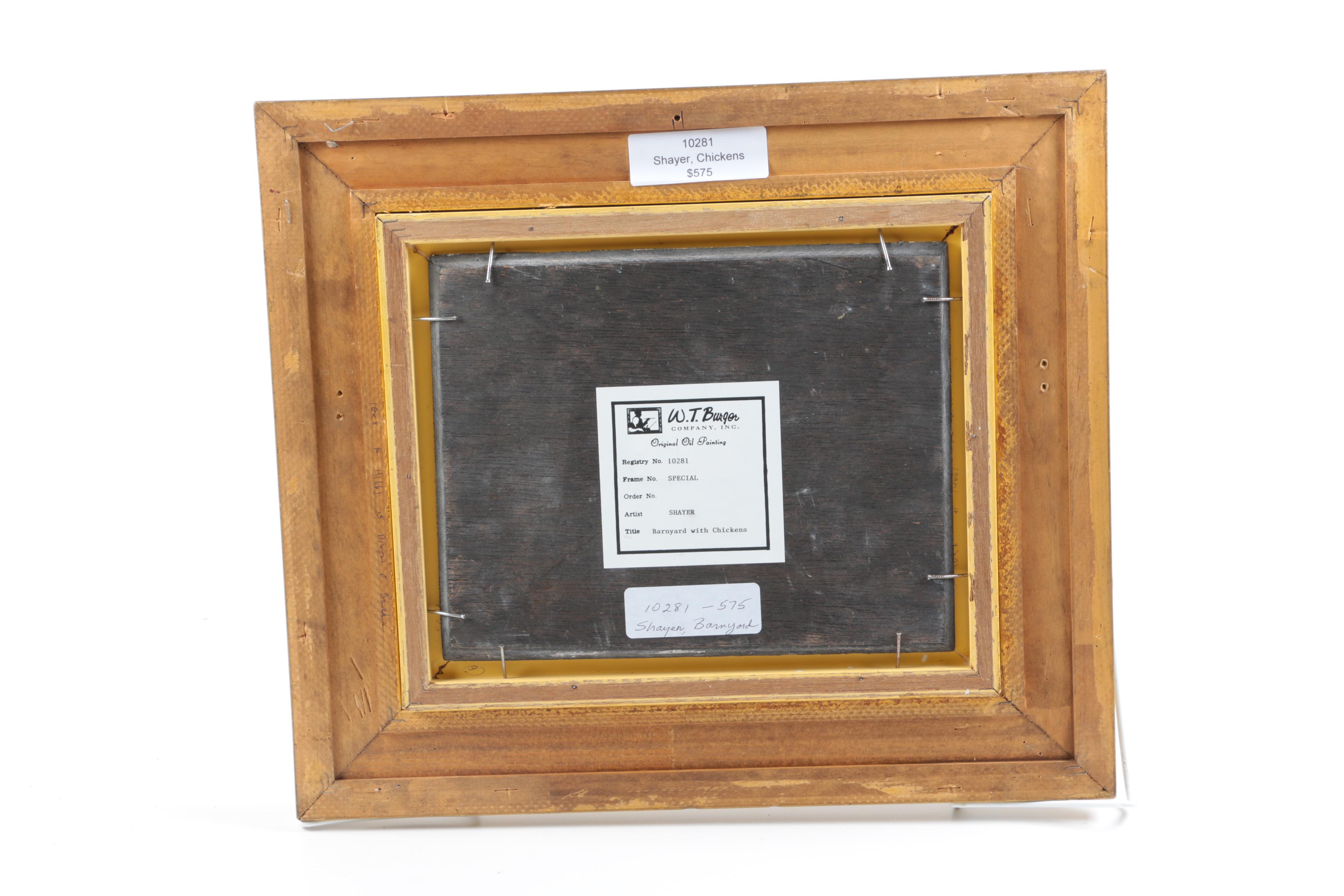 C. Shayer Oil Painting On Wood Panel "Barnyard With Chickens"