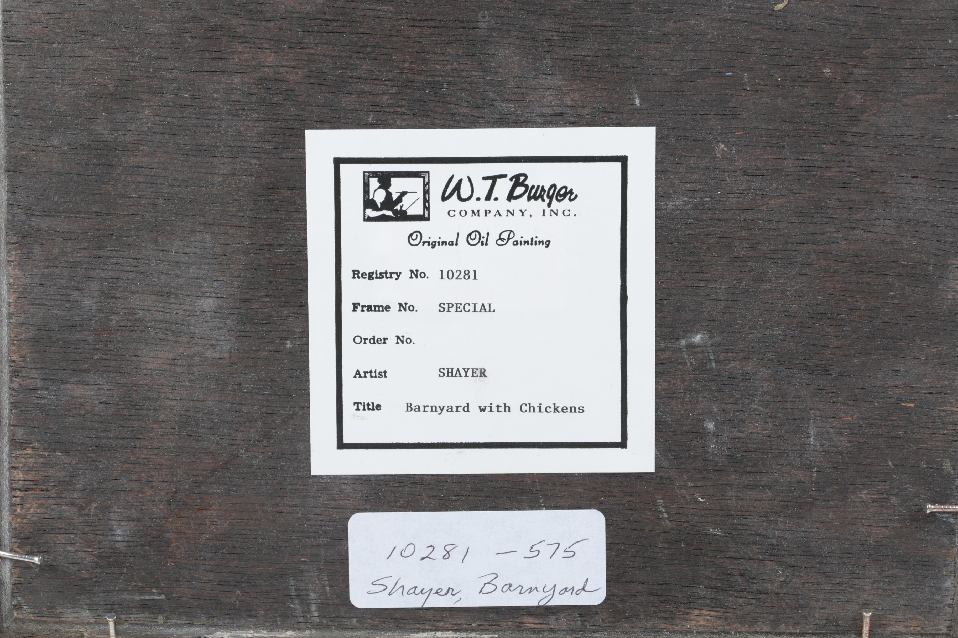 C. Shayer Oil Painting On Wood Panel "Barnyard With Chickens"