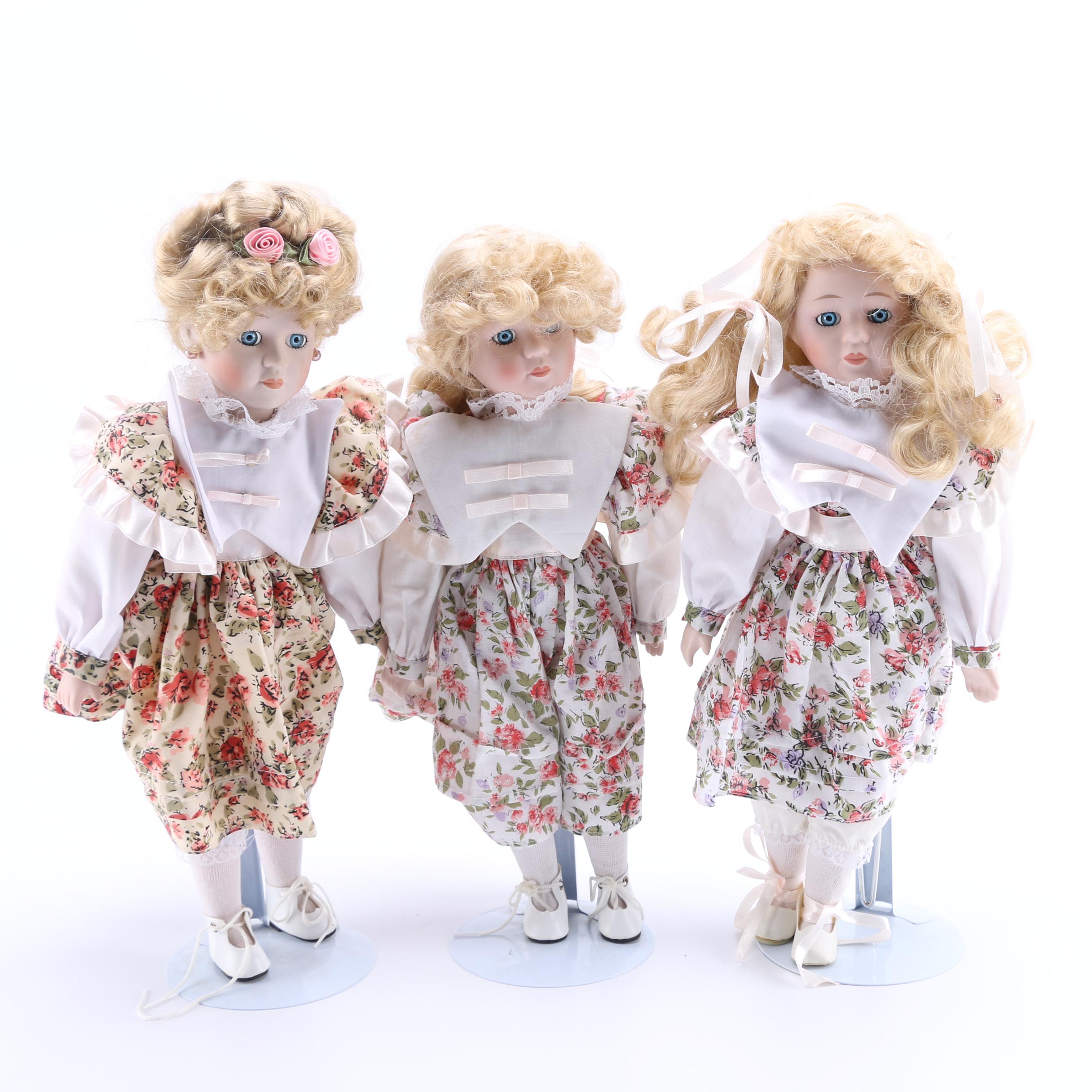 Collectible Dolls in Floral Outfits