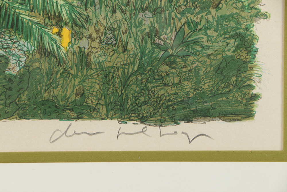 Limited Edition Lithograph on Paper Tropical Landscape