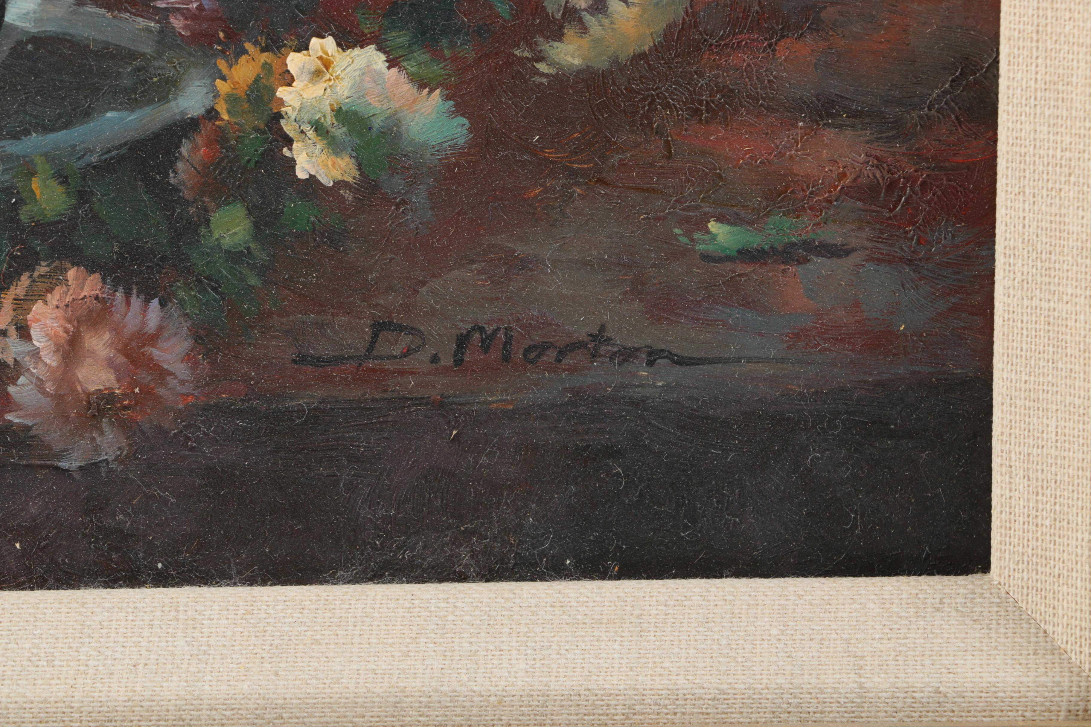 D. Morton Oil Painting on Wood Panel Floral Still Life