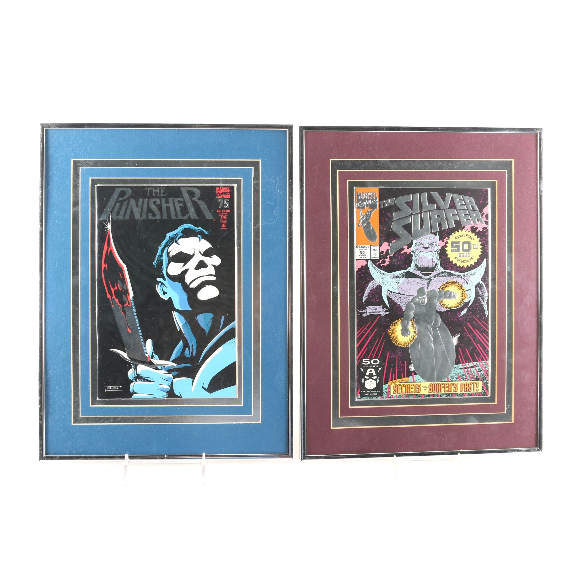Framed Anniversary Comic Books Including "The Punisher" and "The Silver Surfer"