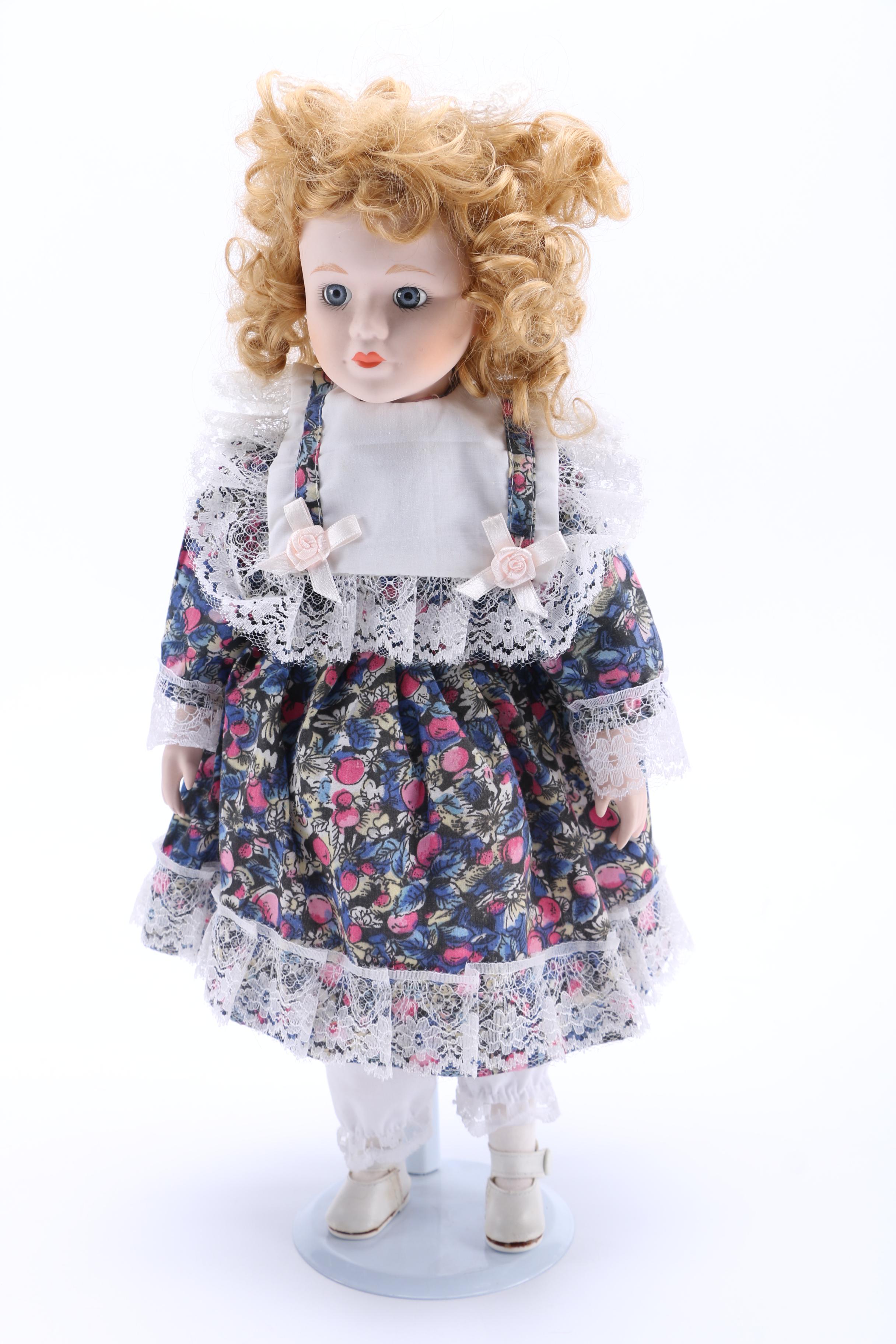 Floral Print Dressed Porcelain Dolls