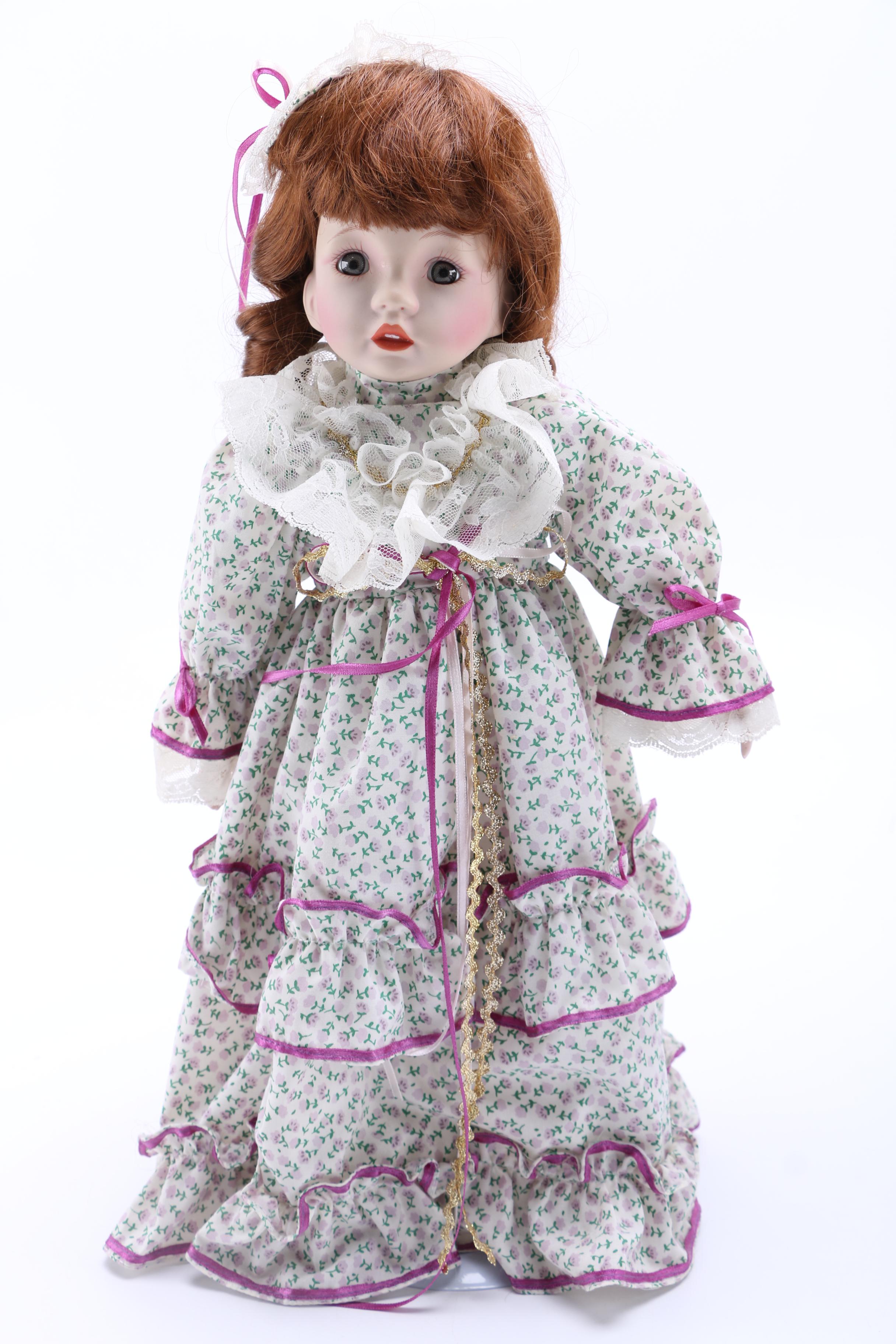 Floral Print Dressed Porcelain Dolls