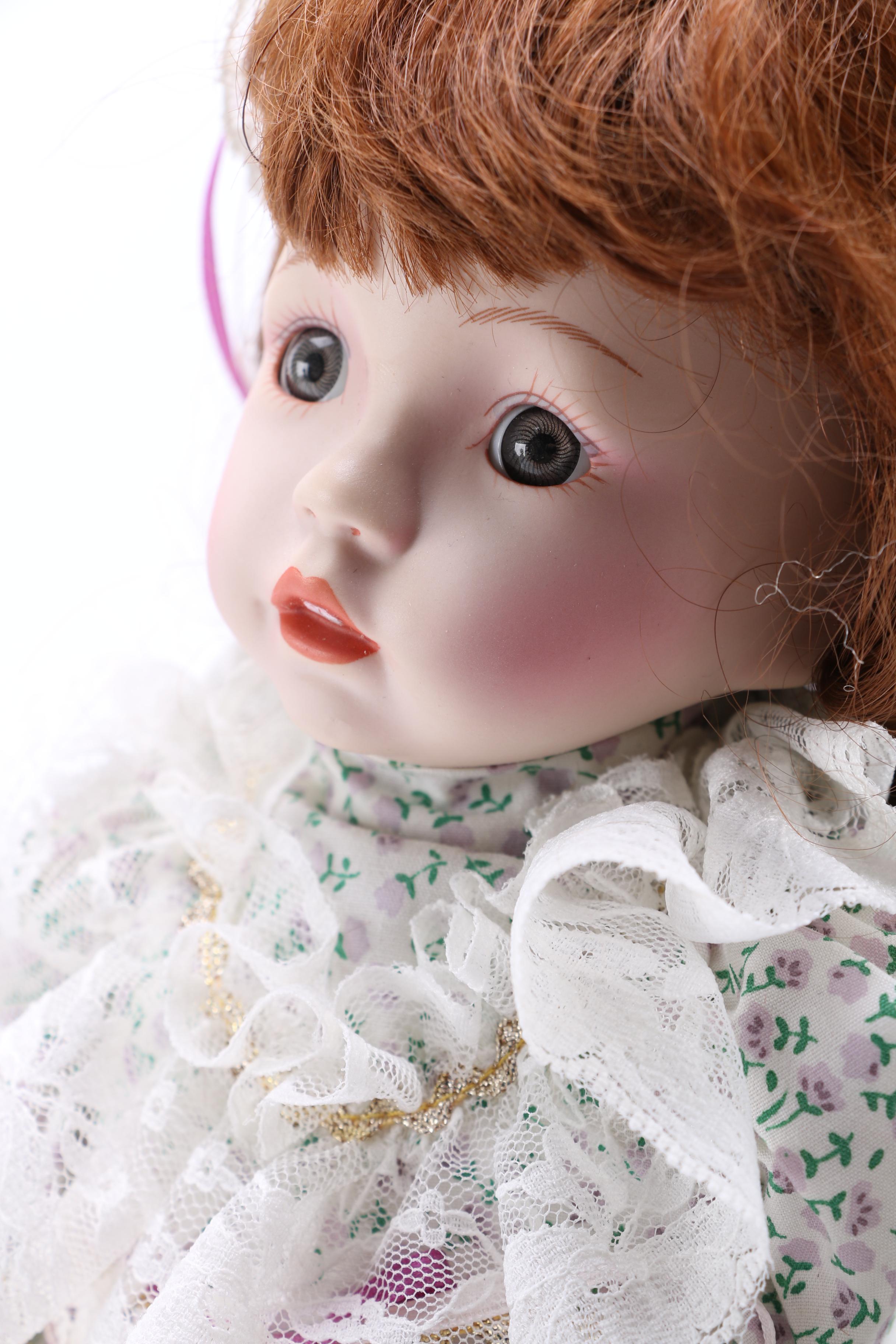 Floral Print Dressed Porcelain Dolls
