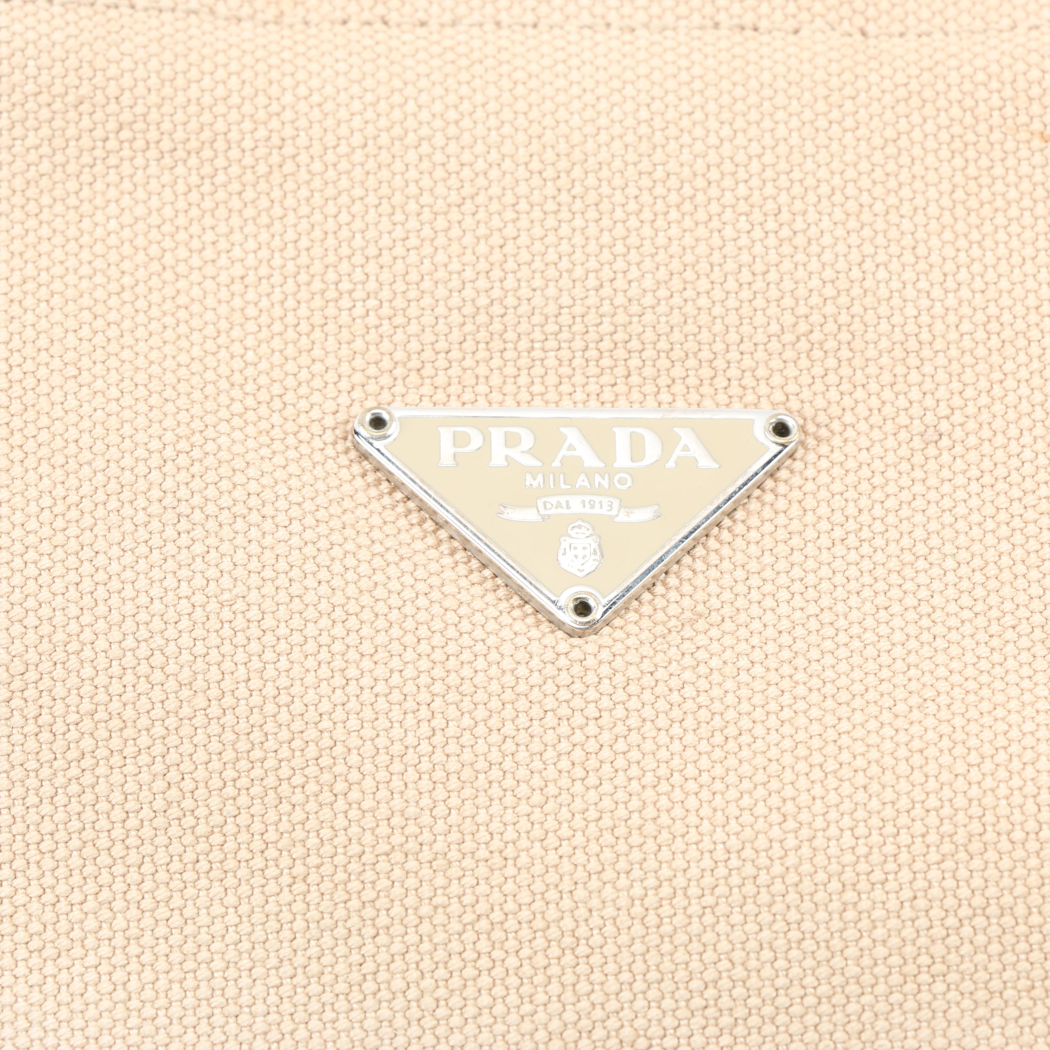 Prada Canvas and Green Leather Tote