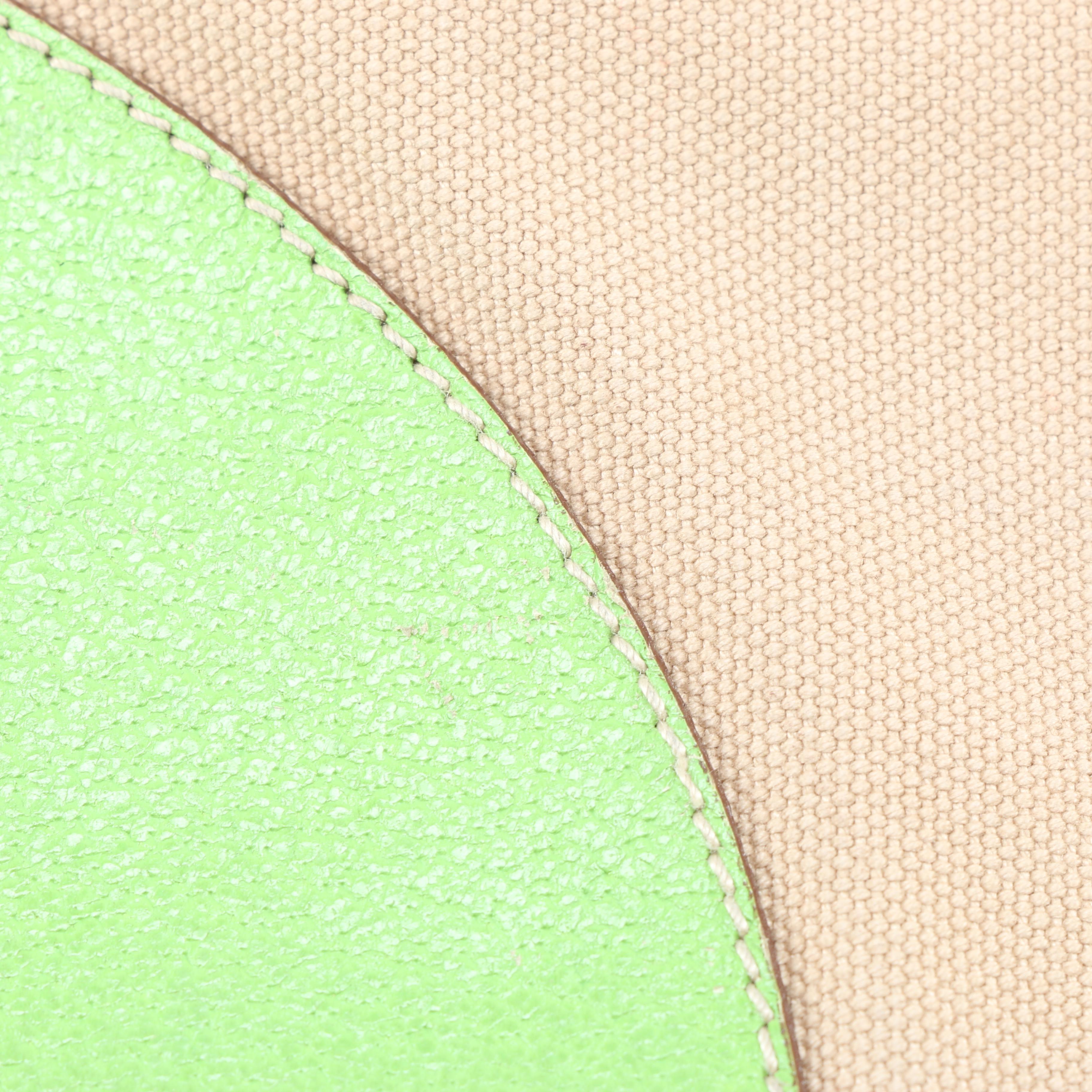 Prada Canvas and Green Leather Tote