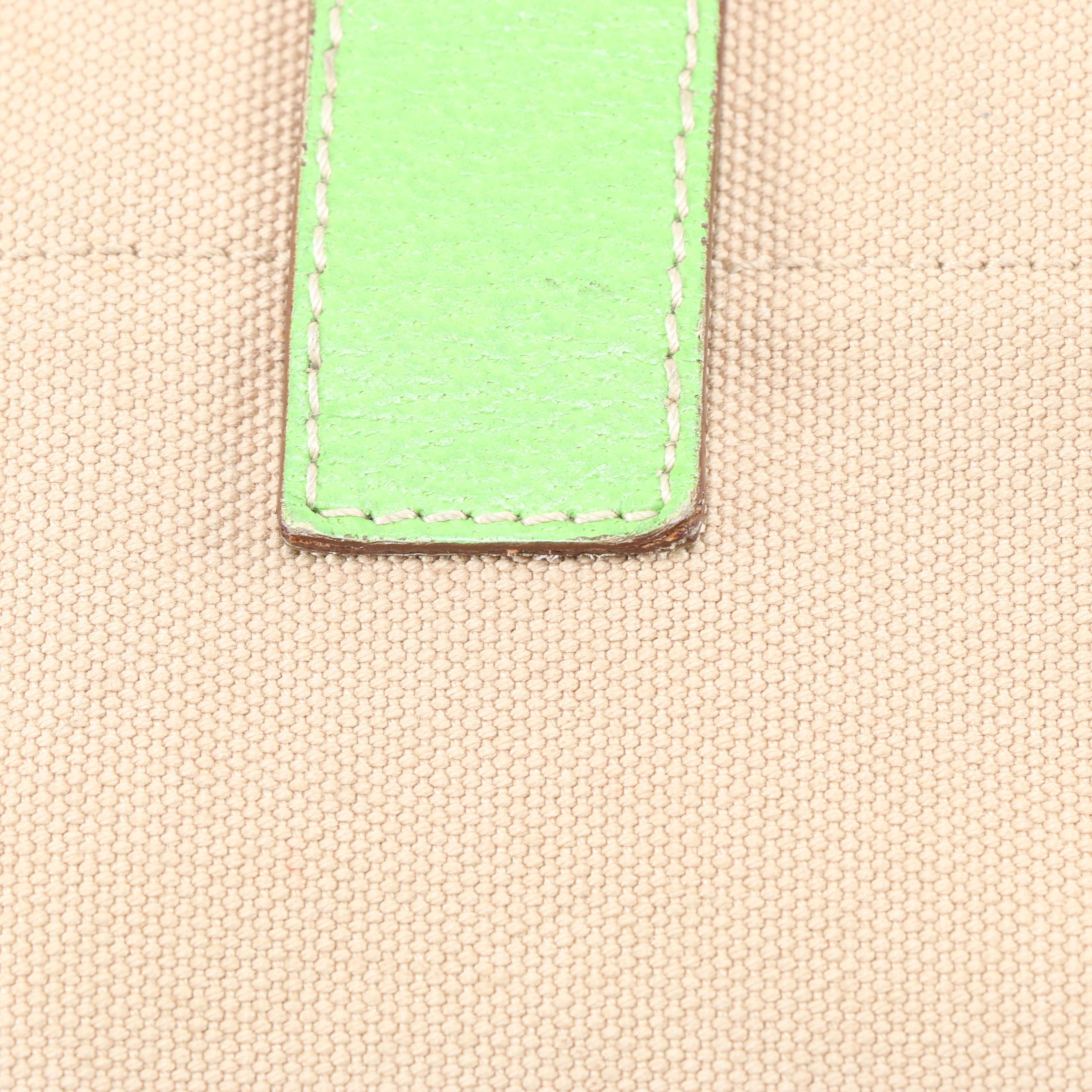 Prada Canvas and Green Leather Tote