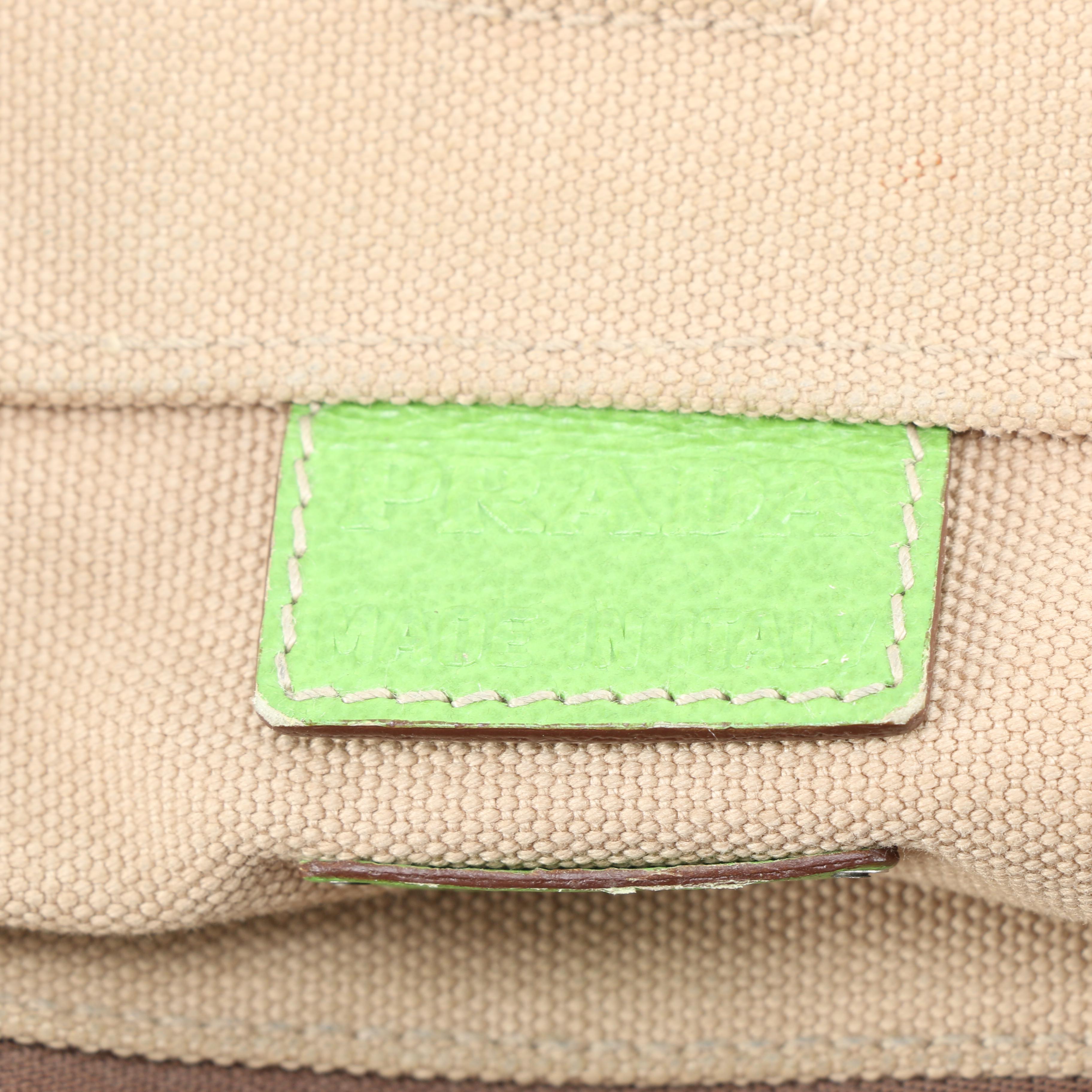 Prada Canvas and Green Leather Tote
