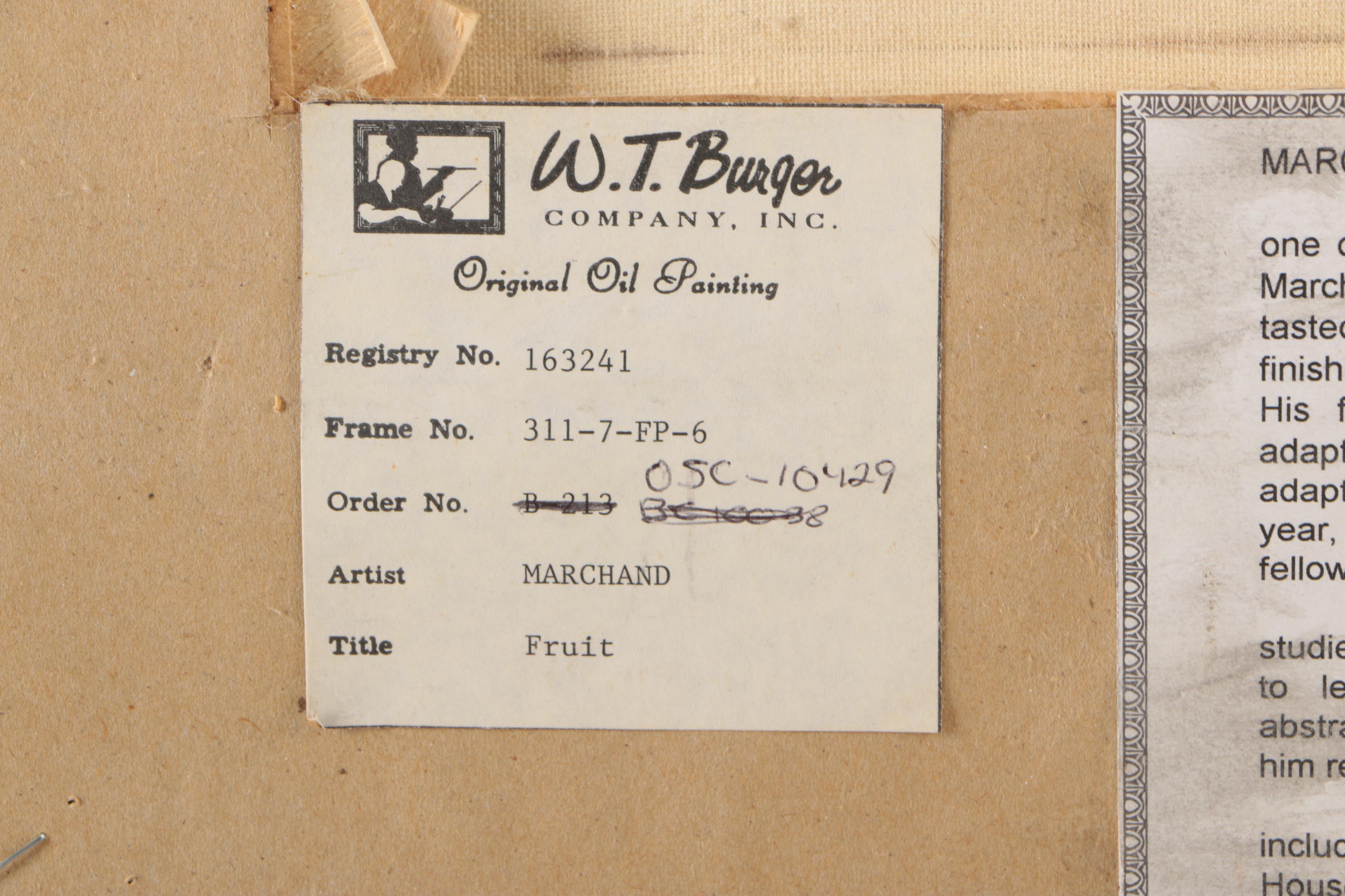 Marchand Tromp L'oeil Oil on Canvas "Fruit"