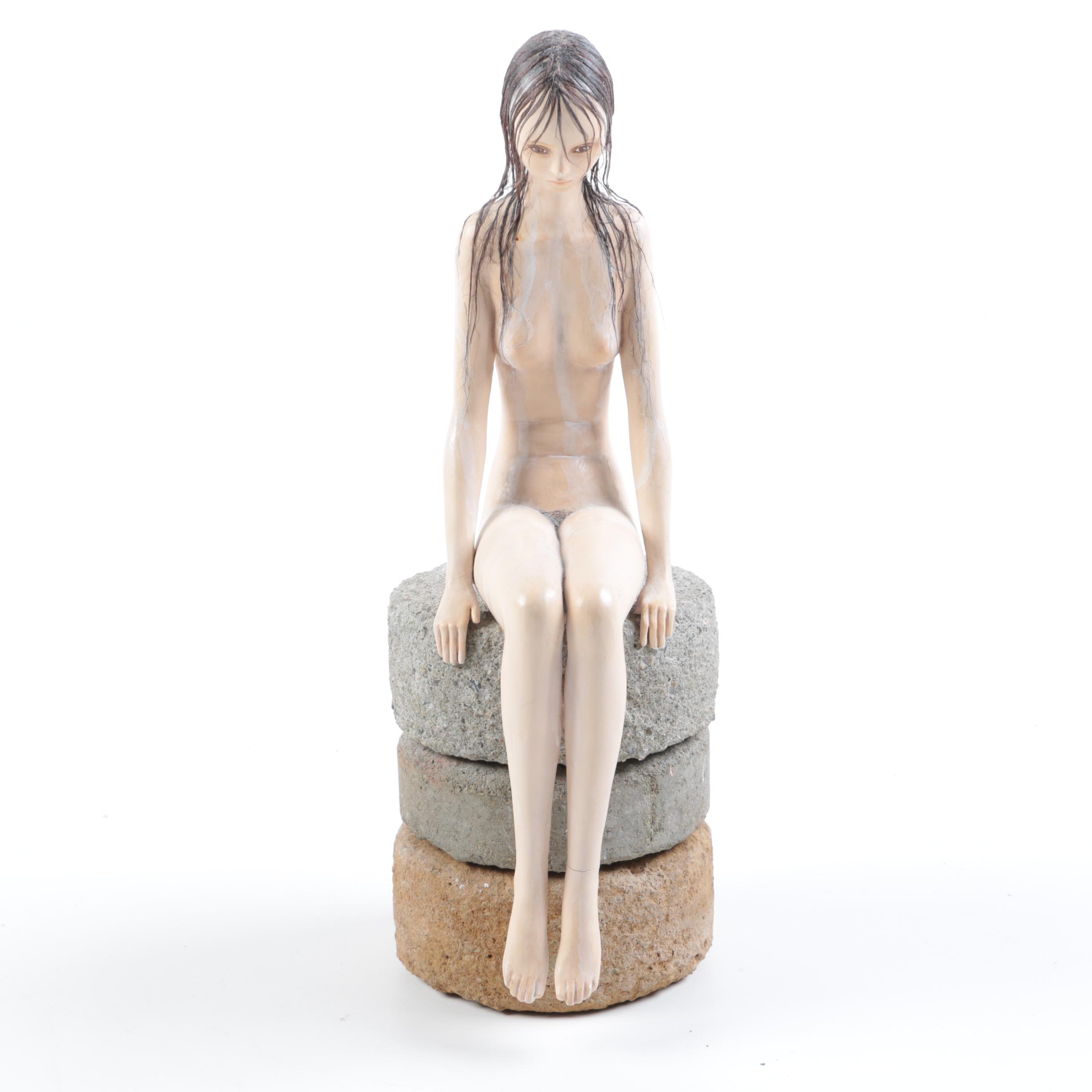 Polymer Clay Female Nude Figure With Concrete Base