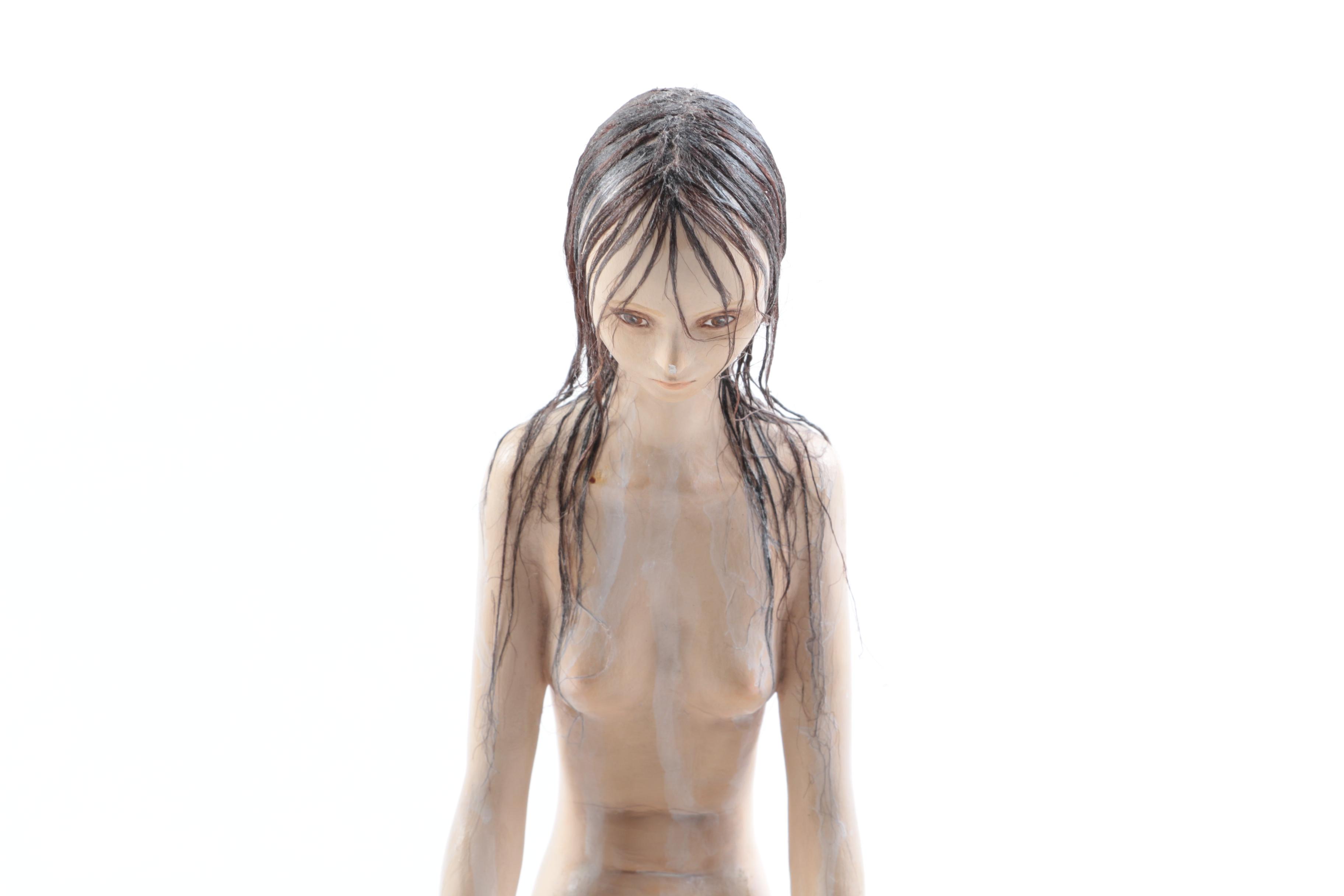 Polymer Clay Female Nude Figure With Concrete Base