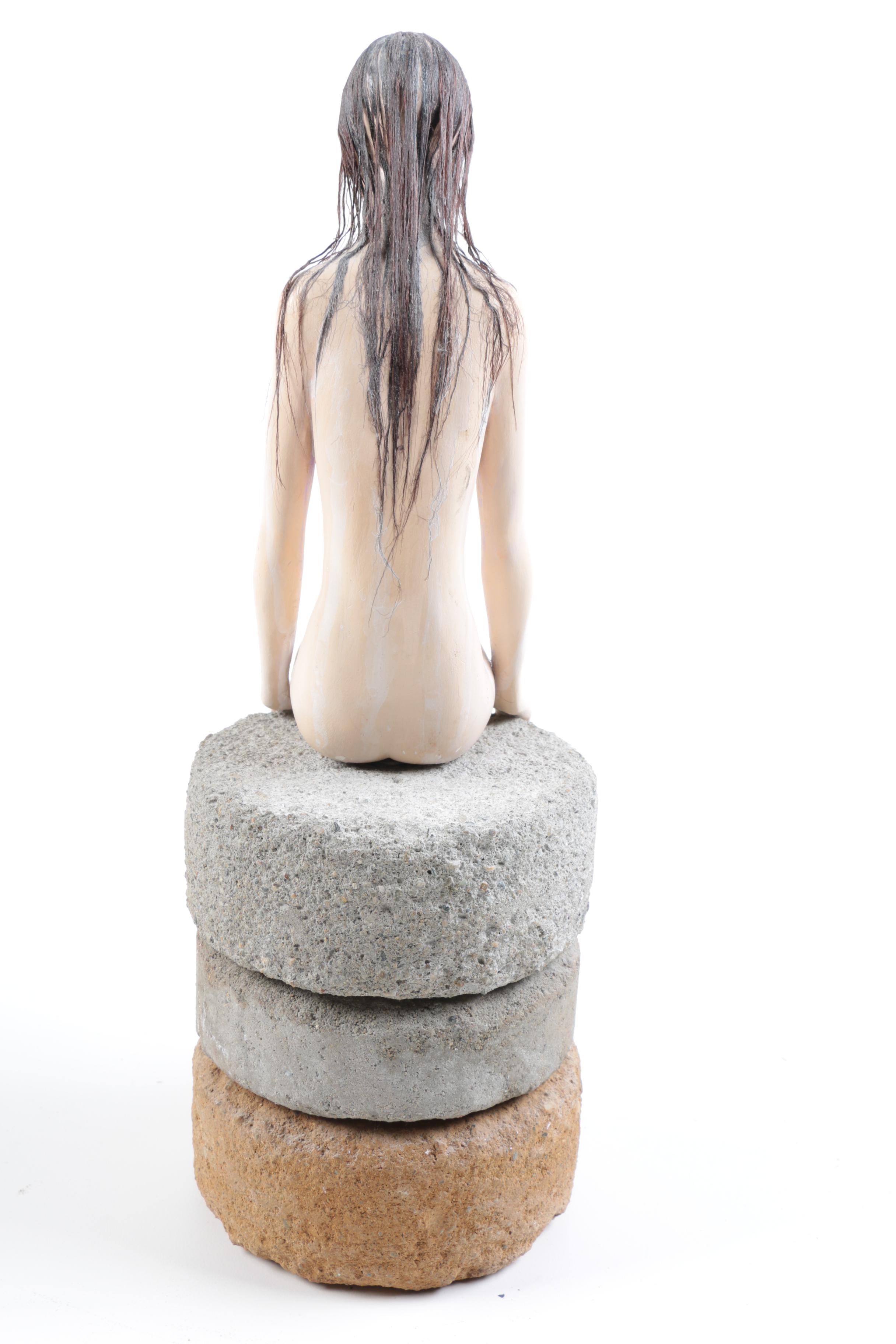 Polymer Clay Female Nude Figure With Concrete Base