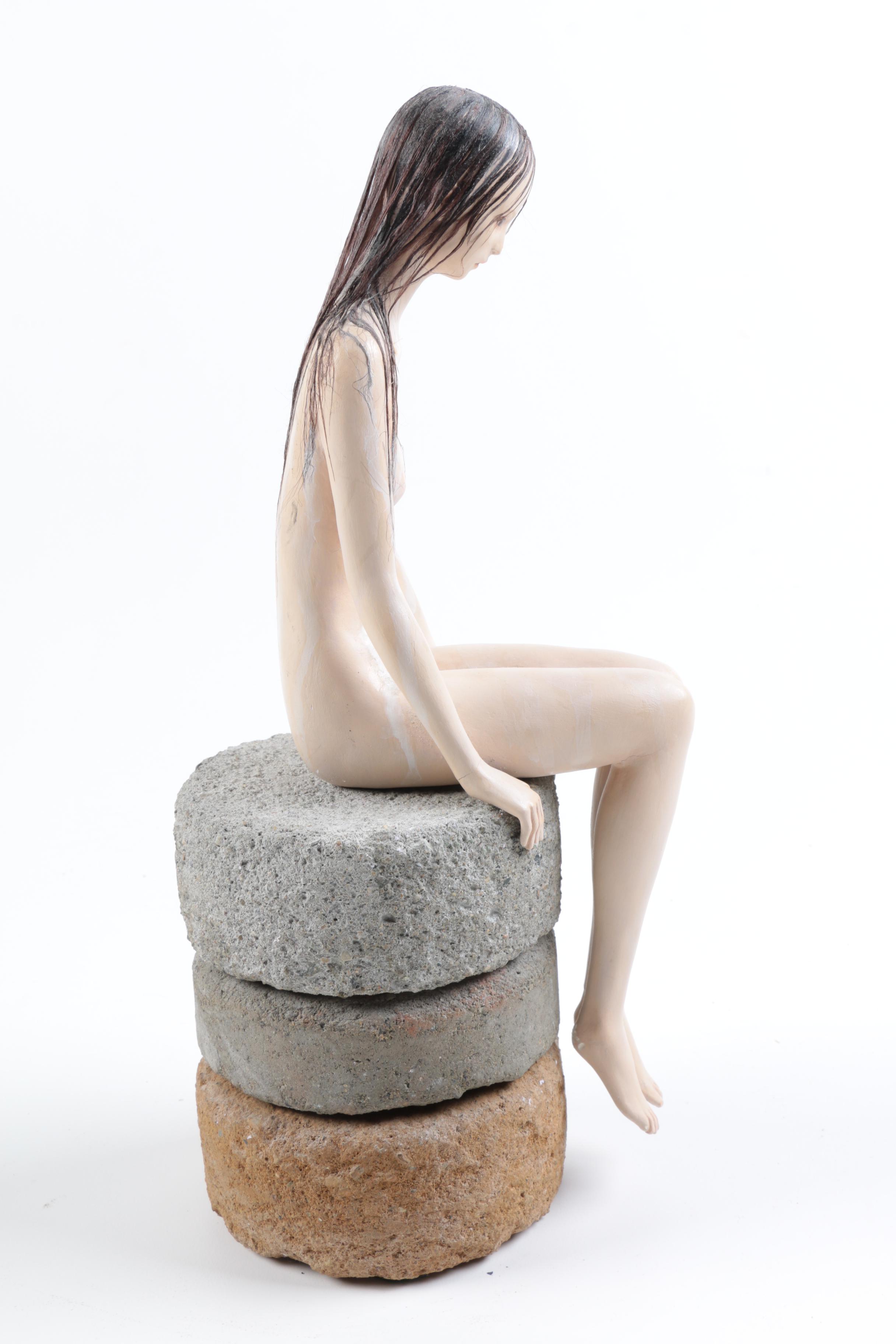 Polymer Clay Female Nude Figure With Concrete Base