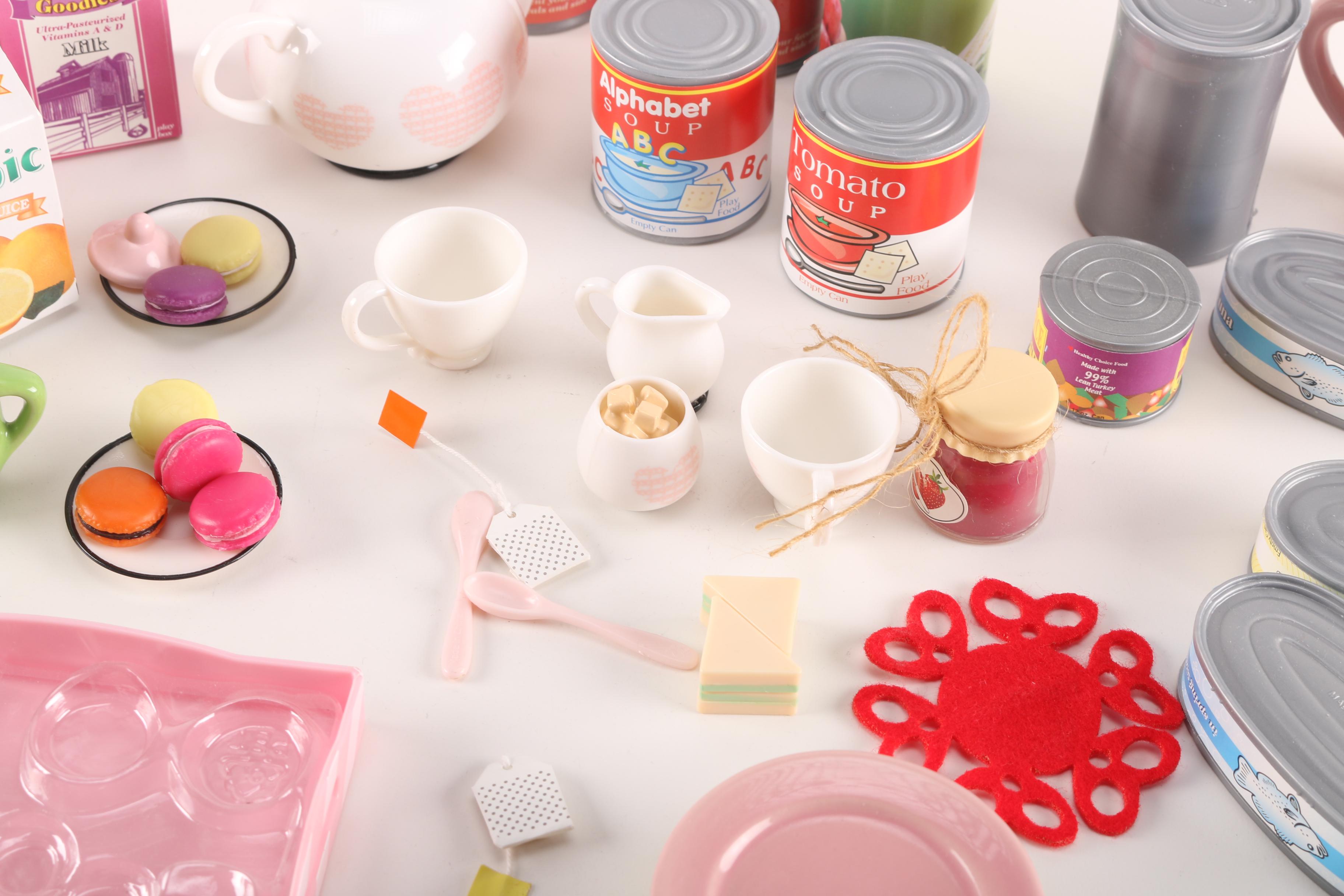 Toy Kitchen Accessories and Ceramic Dishes