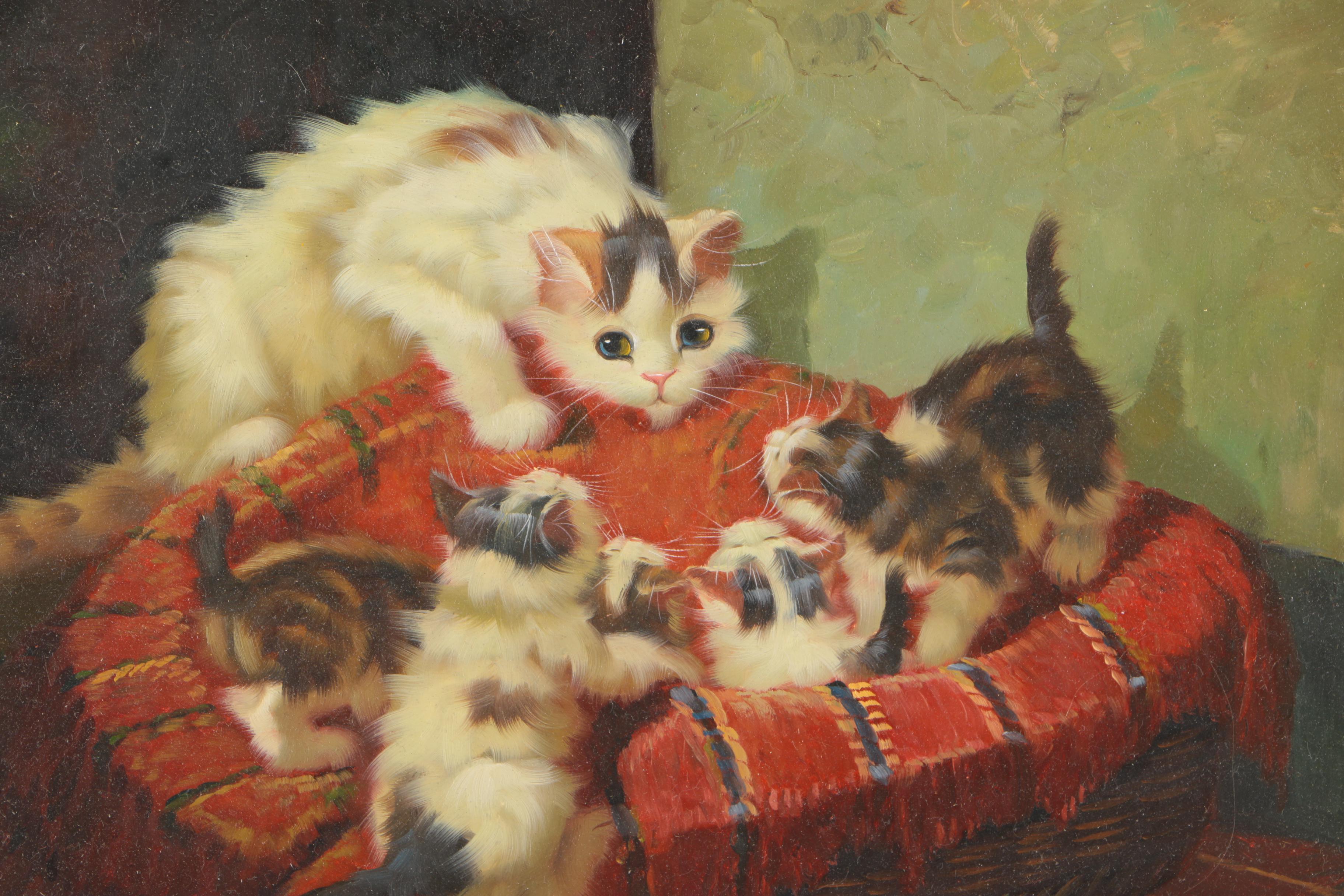 C. Pressit Oil Painting on Panel "Kittens"