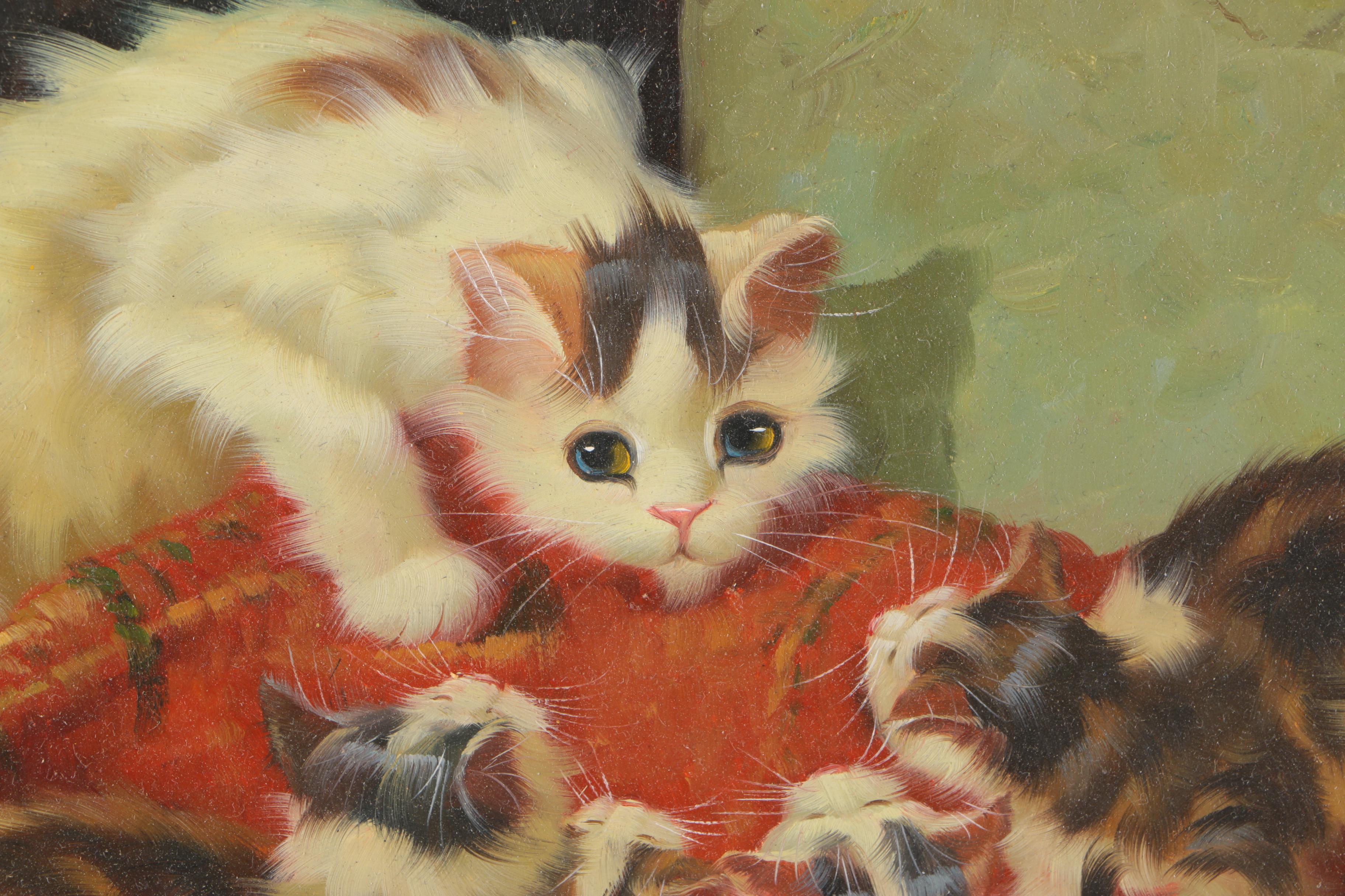 C. Pressit Oil Painting on Panel "Kittens"